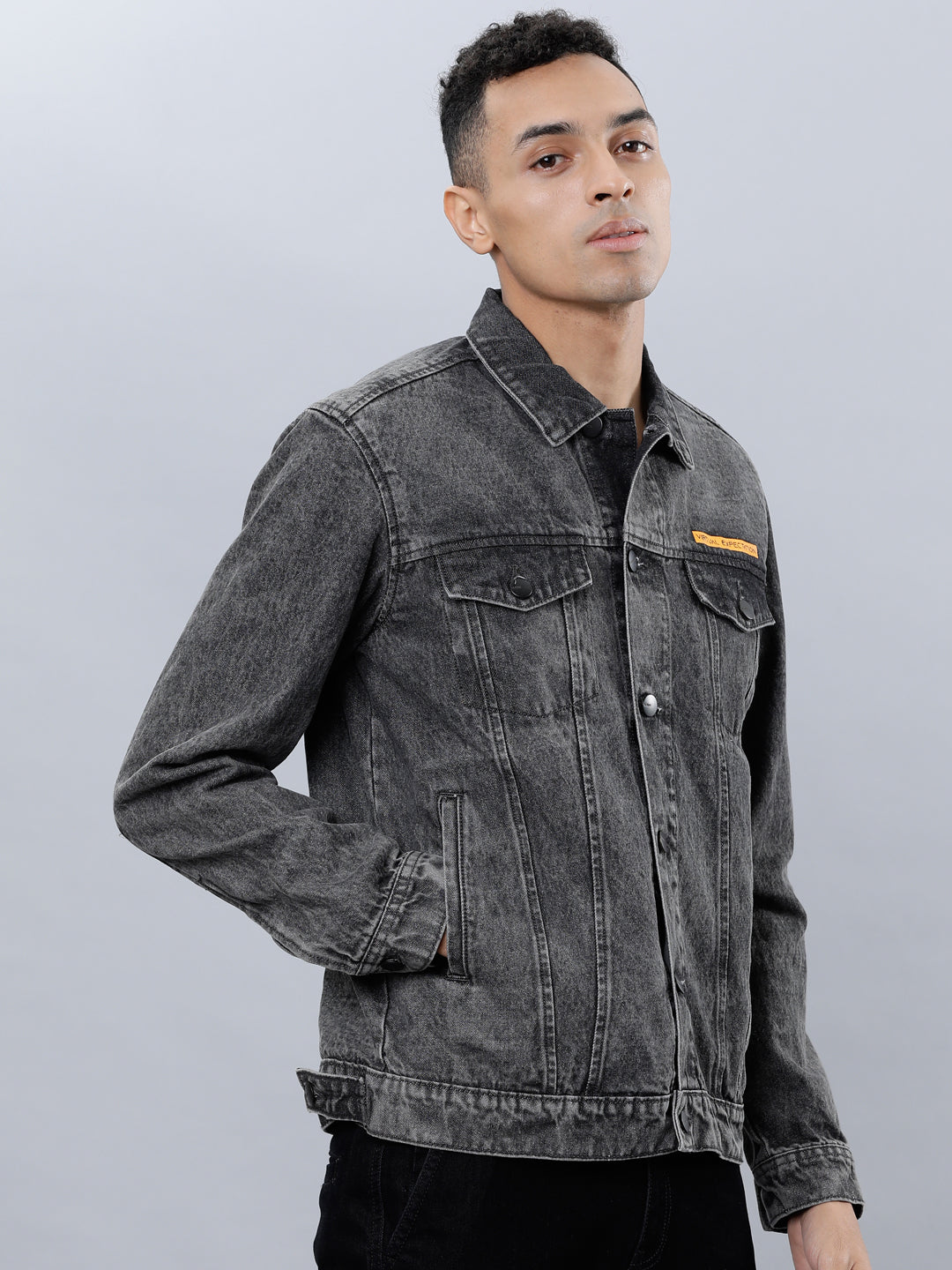 Highlander Mens Dark Grey Denim Jacket - Grey - Image 6