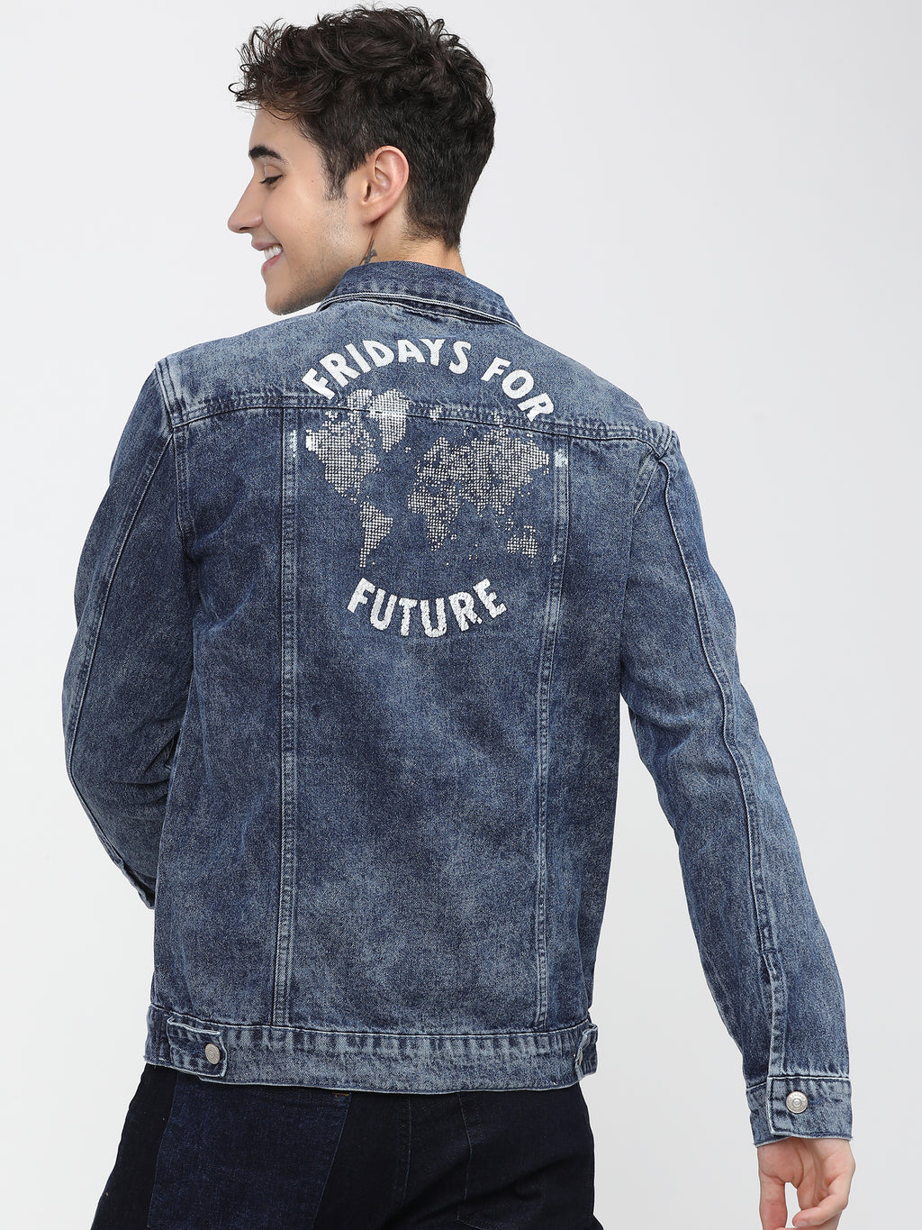 Highlander Men Blue Printed Denim Jacket - Blue - Image 3
