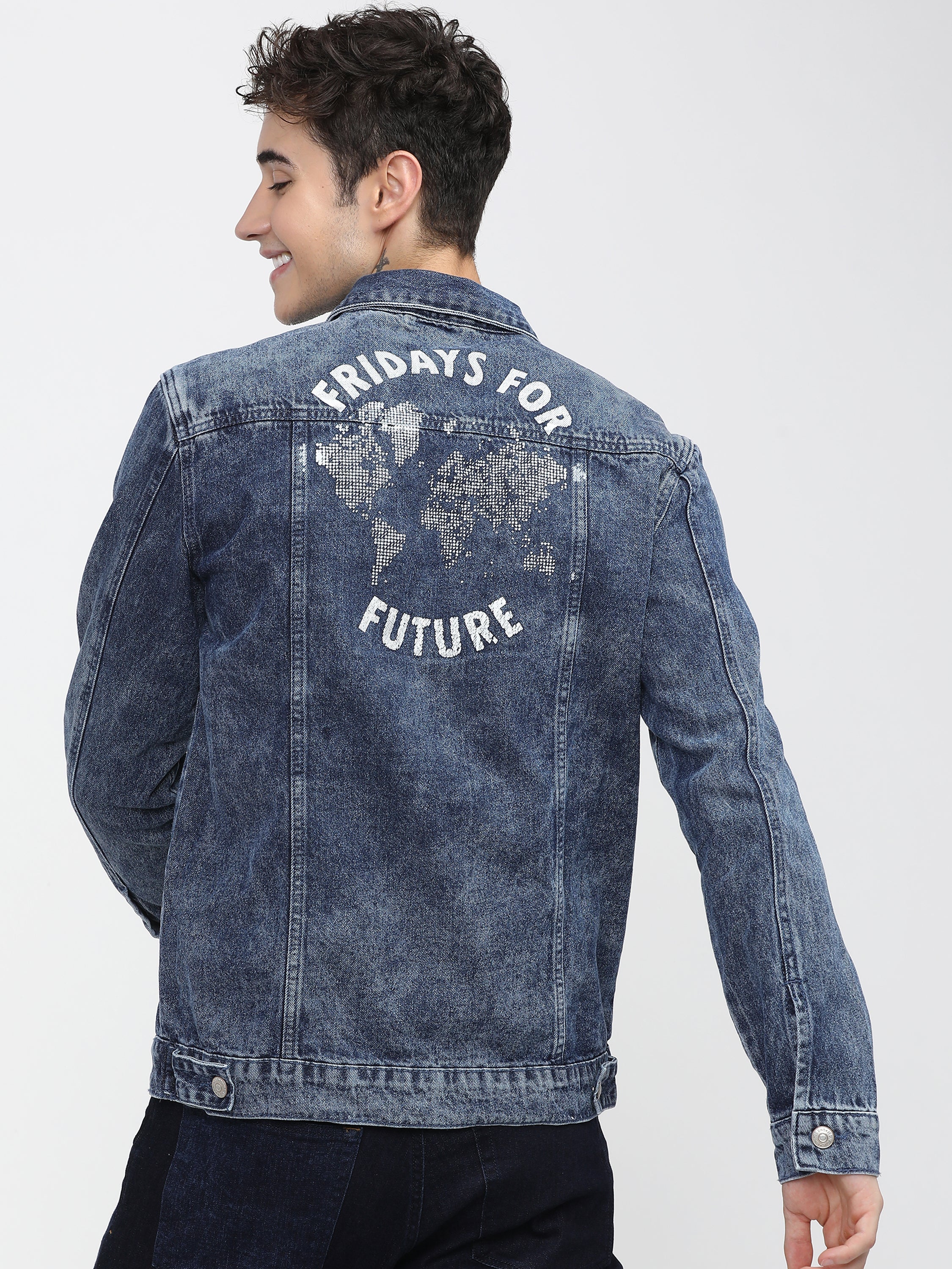 Highlander Men Blue Printed Denim Jacket - Blue - Image 3