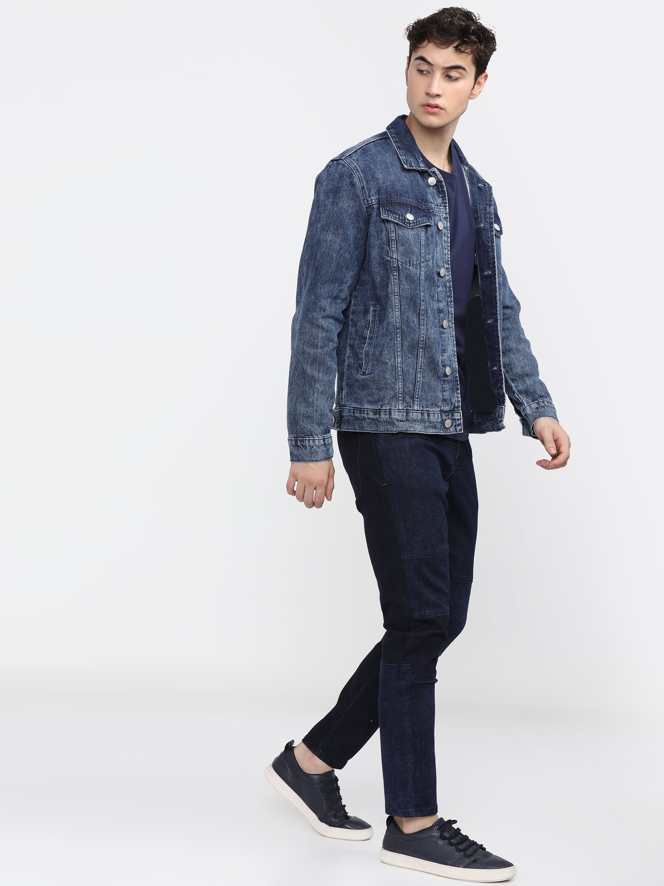 Highlander Men Blue Printed Denim Jacket - Blue - Image 5