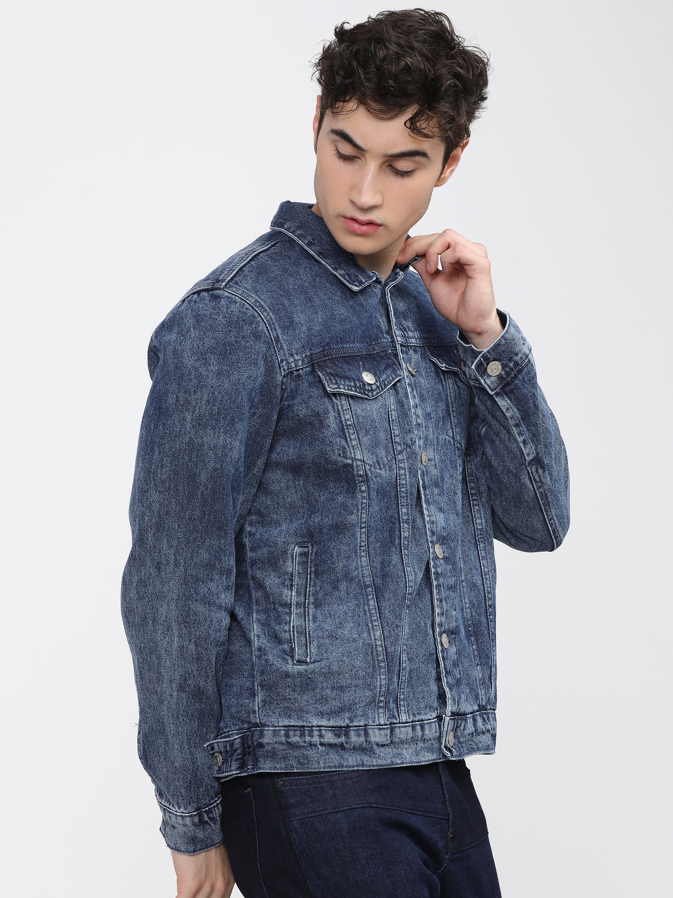 Highlander Men Blue Printed Denim Jacket - Blue - Image 6