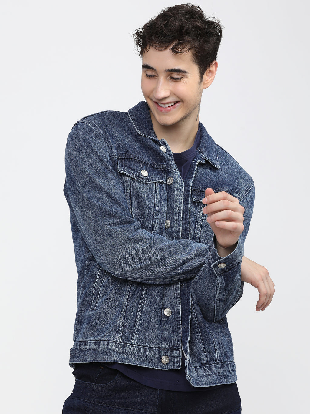 Highlander Men Blue Printed Denim Jacket - Blue - Image 7