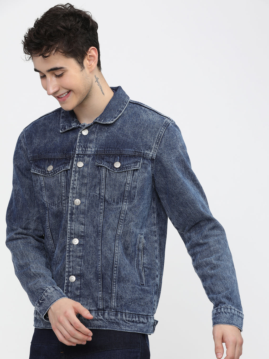 Highlander Men Blue Printed Denim Jacket - Blue - Image 8