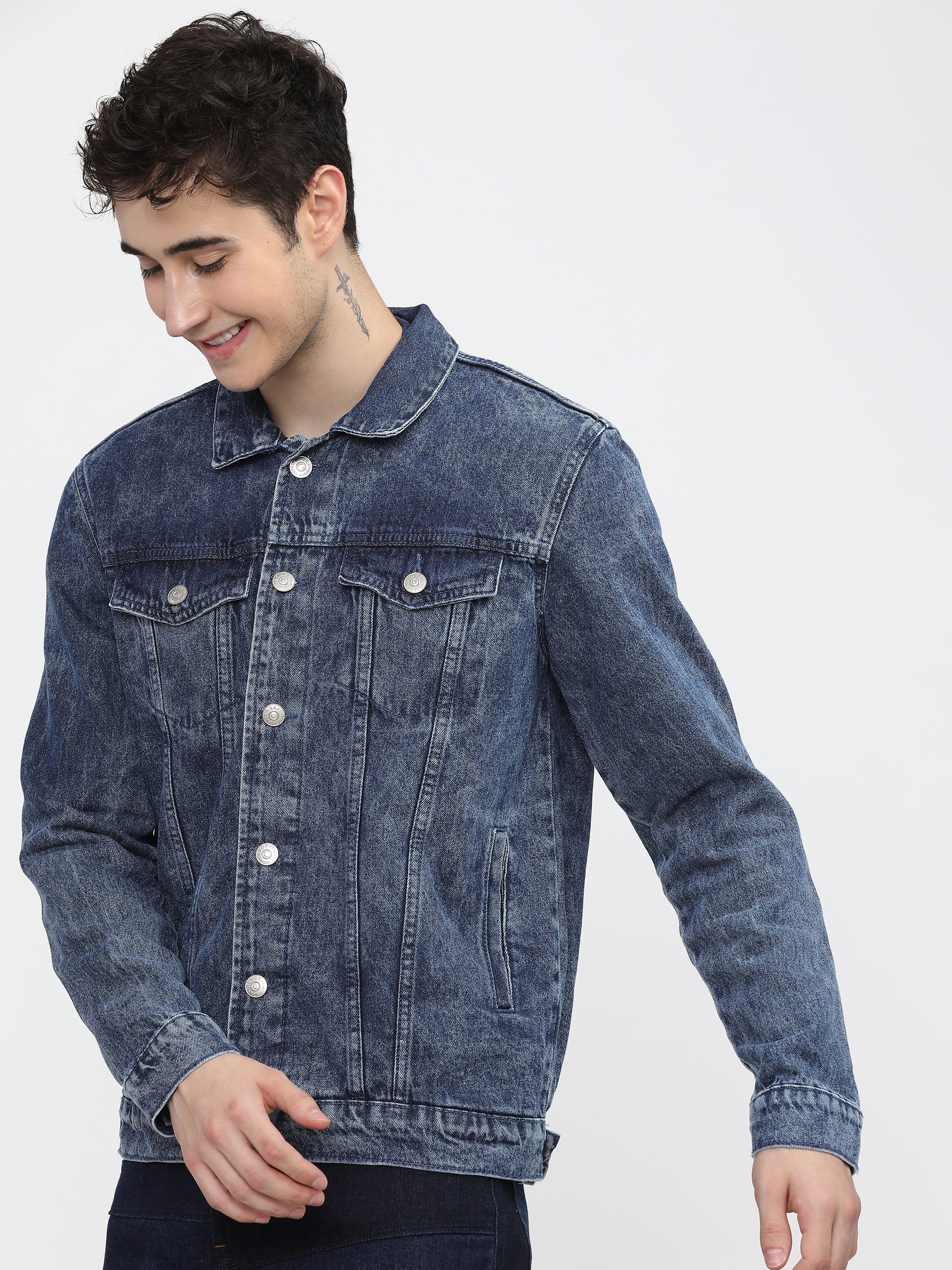 Highlander Men Blue Printed Denim Jacket - Blue - Image 8