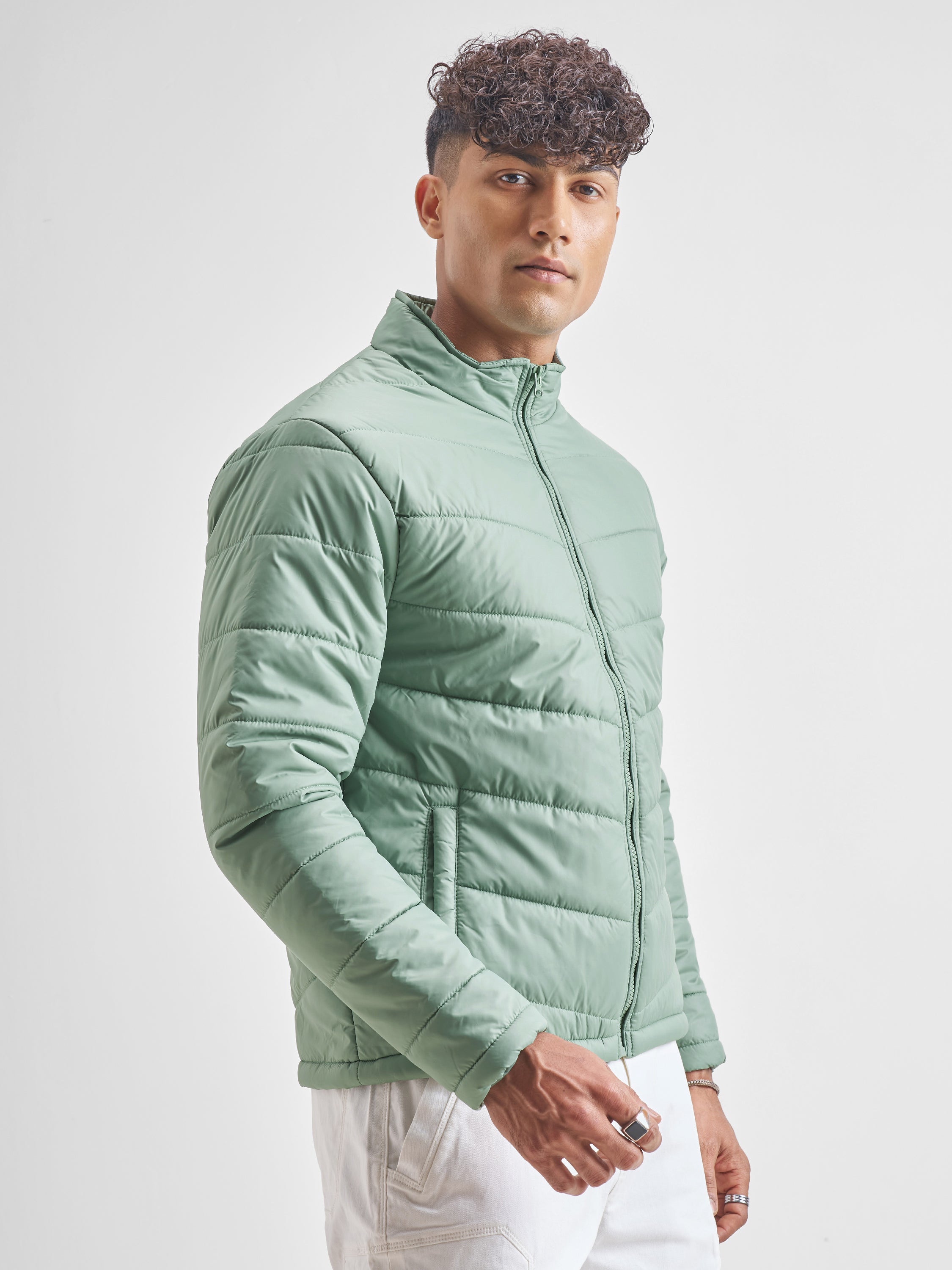 Highlander Mens Green Puffer Jacket - Green - Image 6