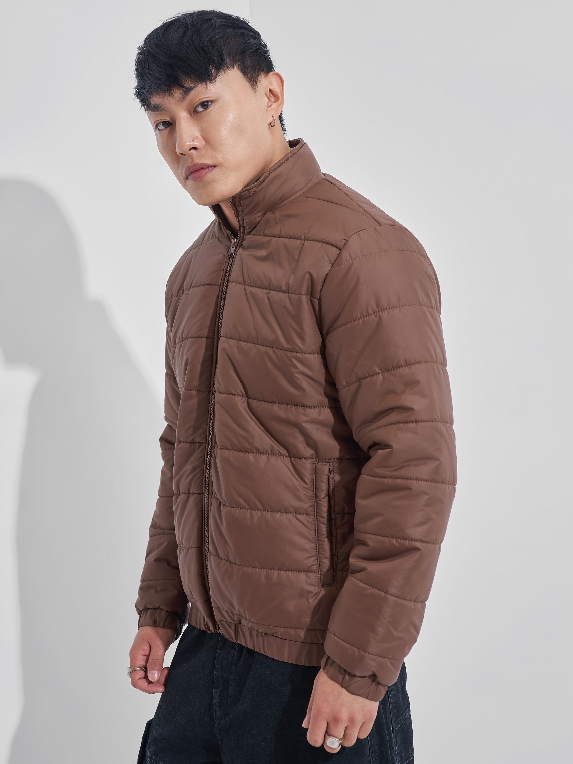 Highlander Men Brown Solid Puffer Jacket - Brown - Image 4