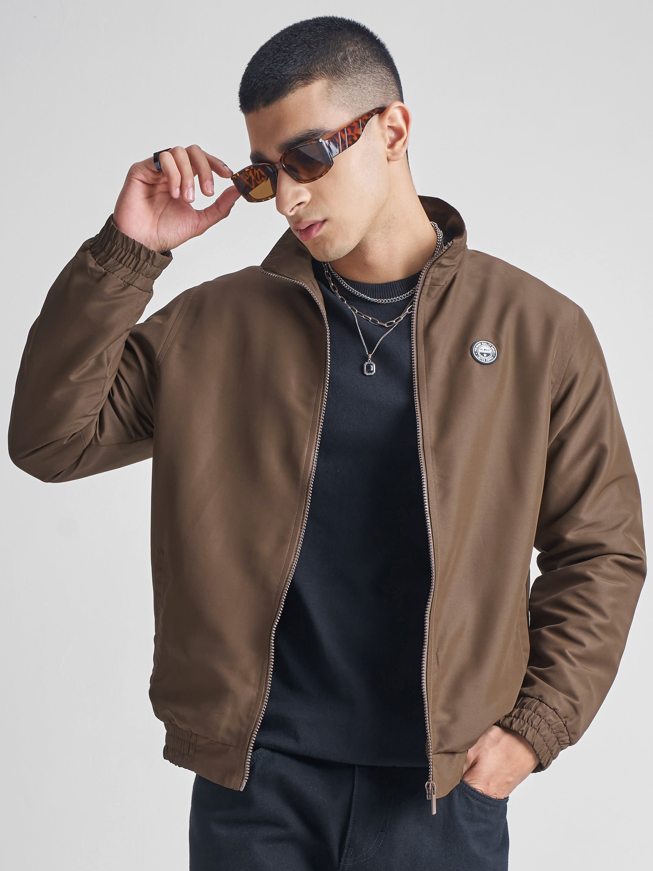 Highlander Men Brown Solid Bomber Jacket - Brown - Image 1