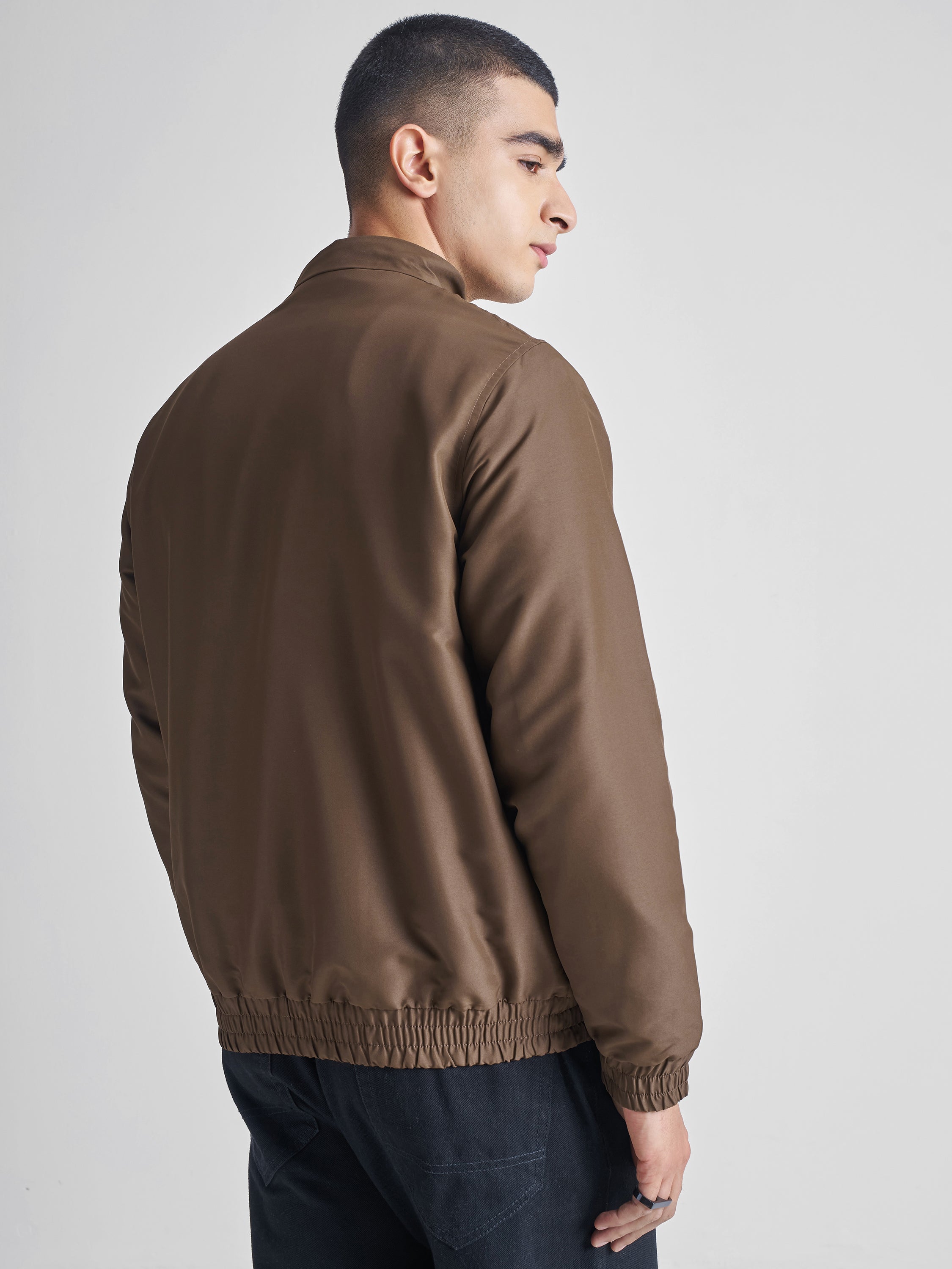 Highlander Men Brown Solid Bomber Jacket - Brown - Image 3