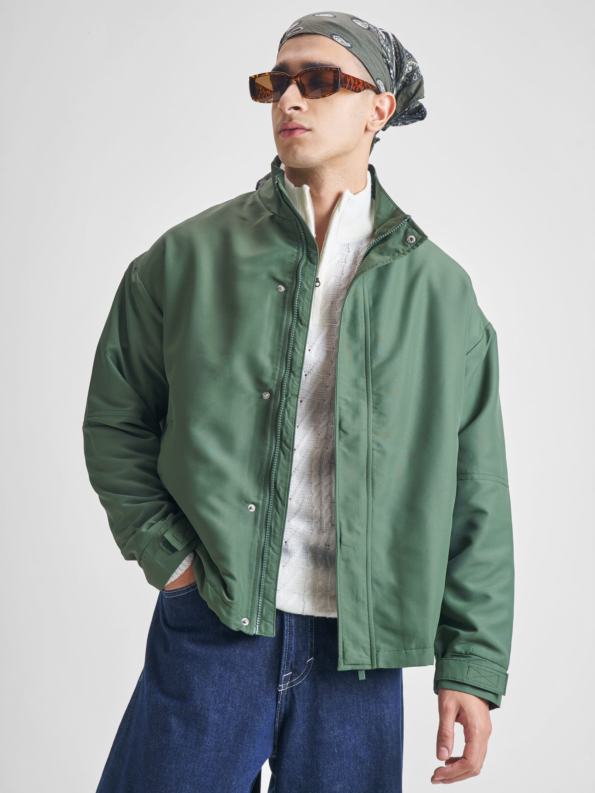Highlander Men Olive Solid Bomber Jacket - Olive - Image 1