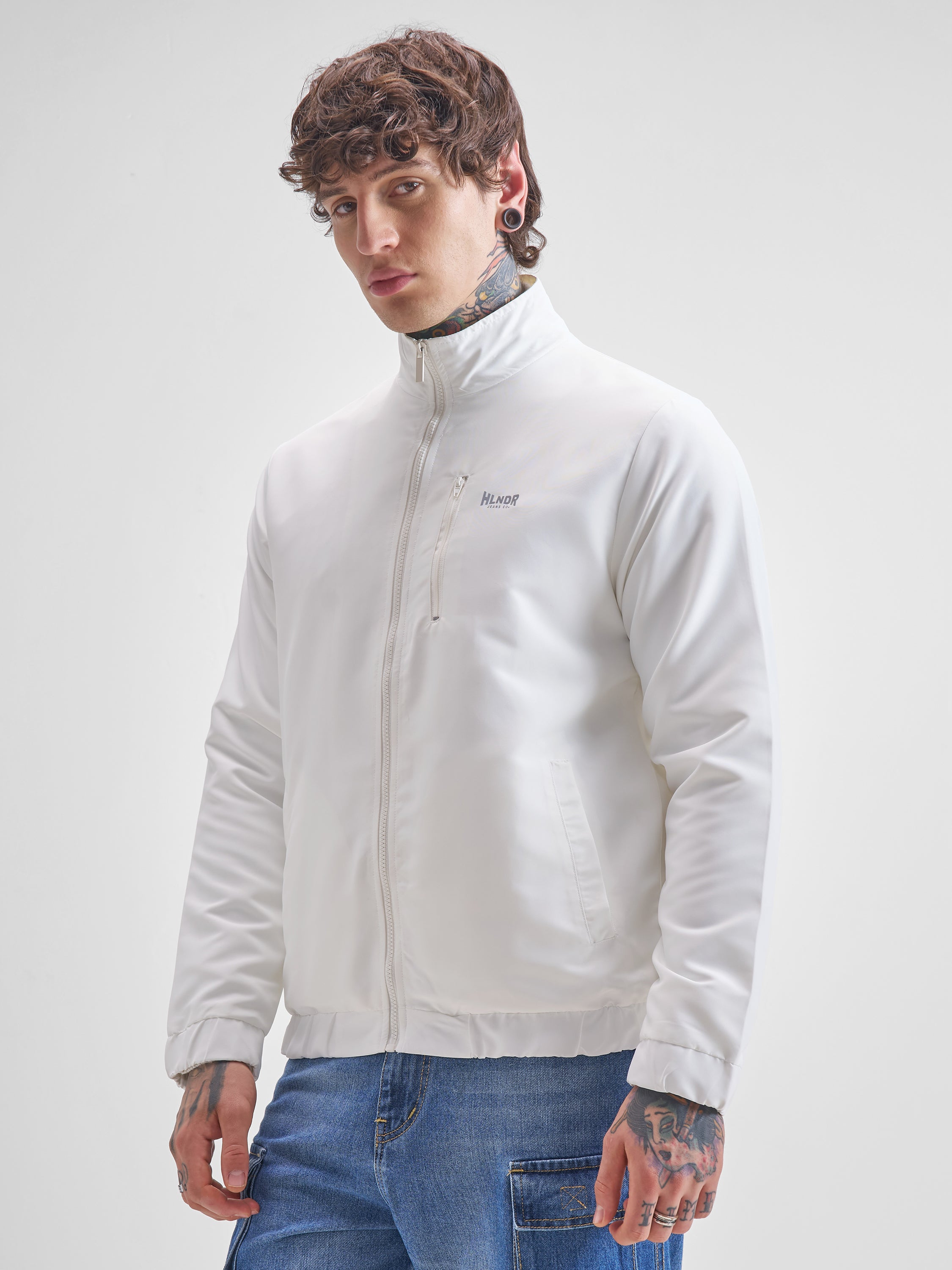 Highlander Men White Solid Bomber Jacket - White - Image 4