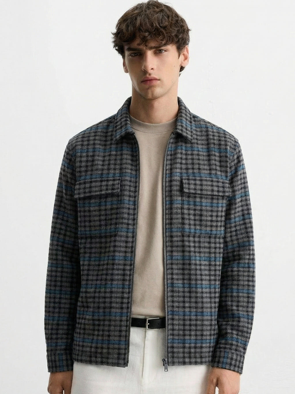 Highlander Men Grey Checked Open Front Jacket - Grey - Image 1