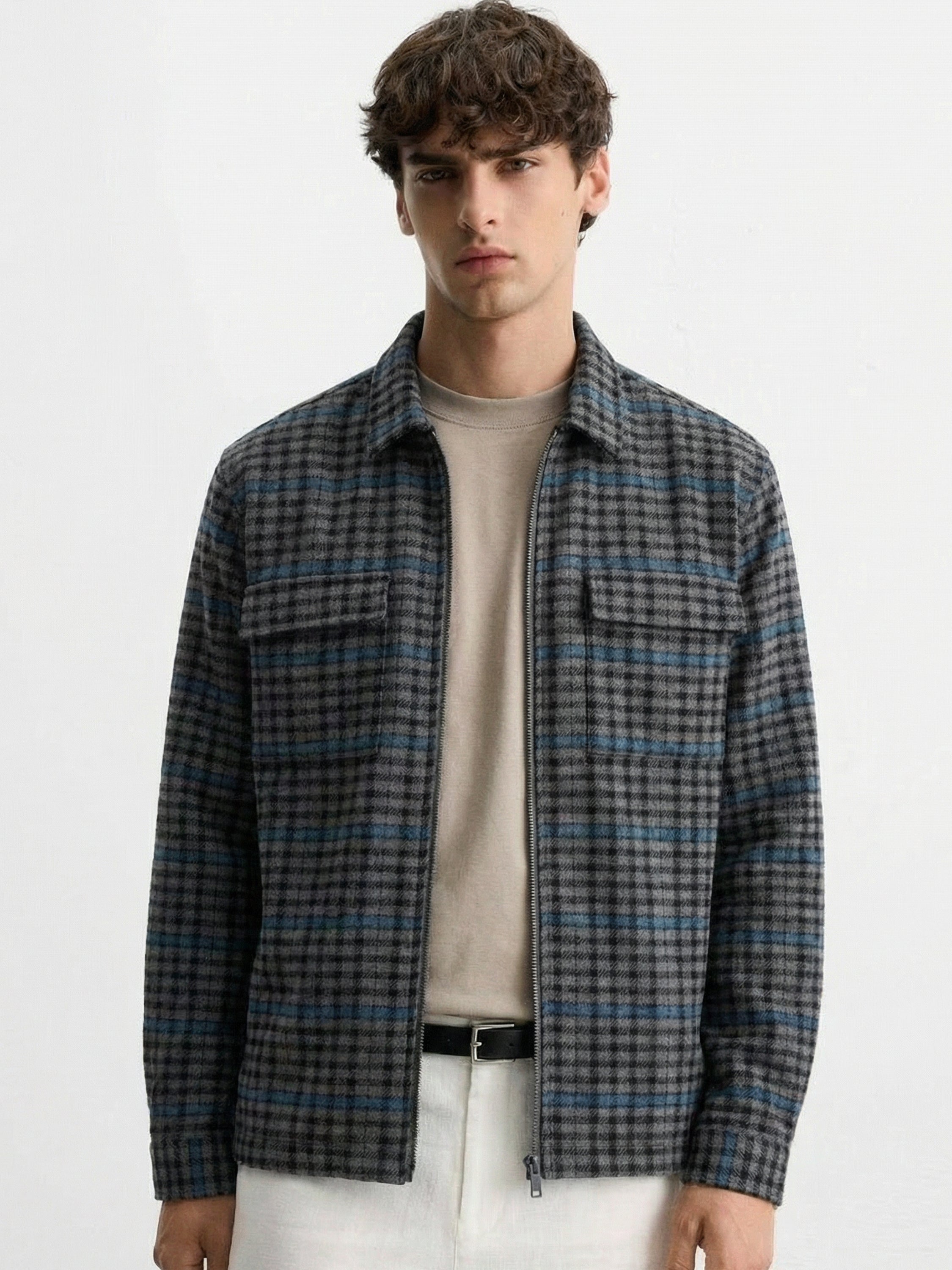Highlander Men Grey Checked Open Front Jacket - Grey - Image 1