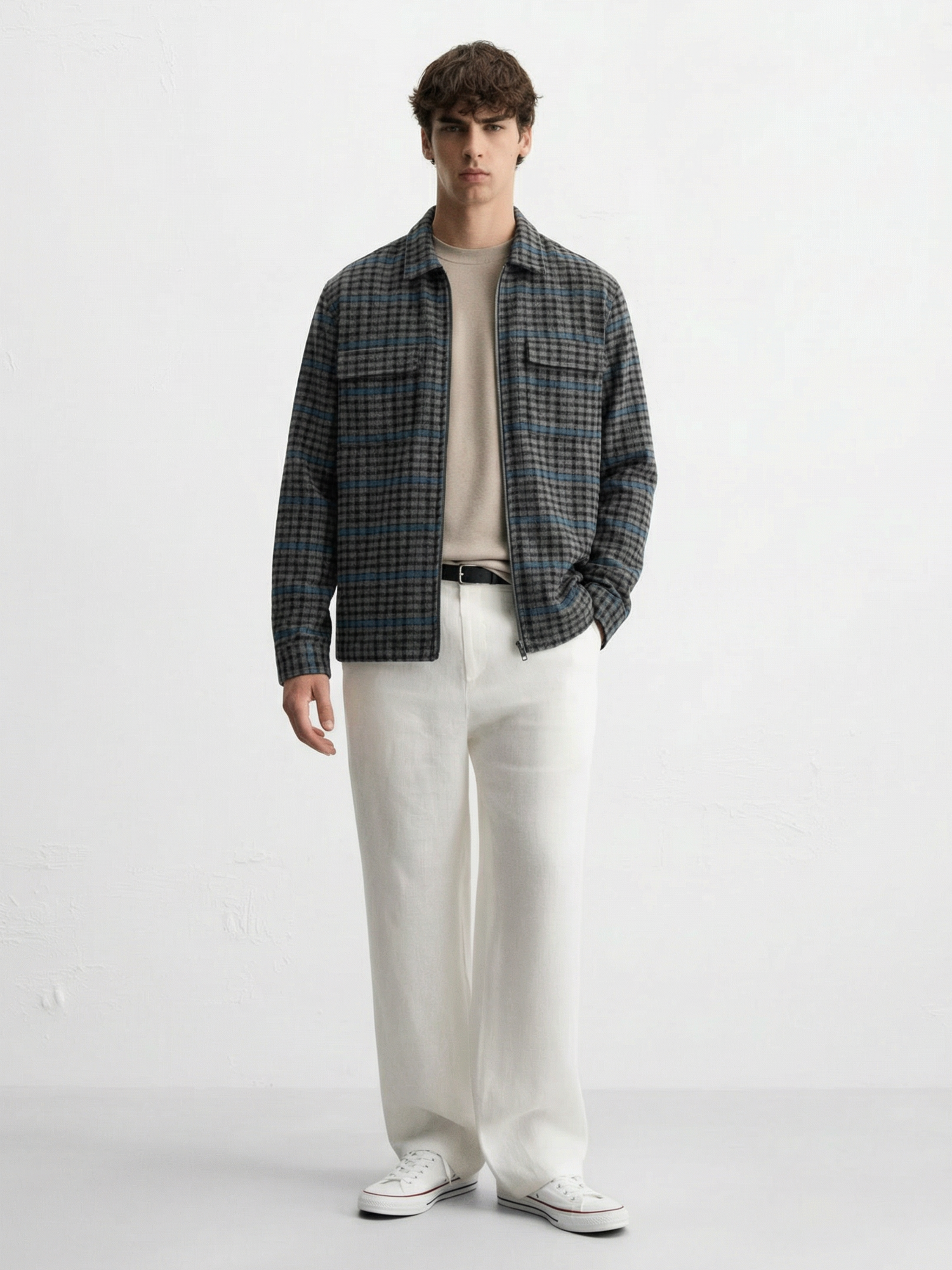 Highlander Men Grey Checked Open Front Jacket - Grey - Image 2