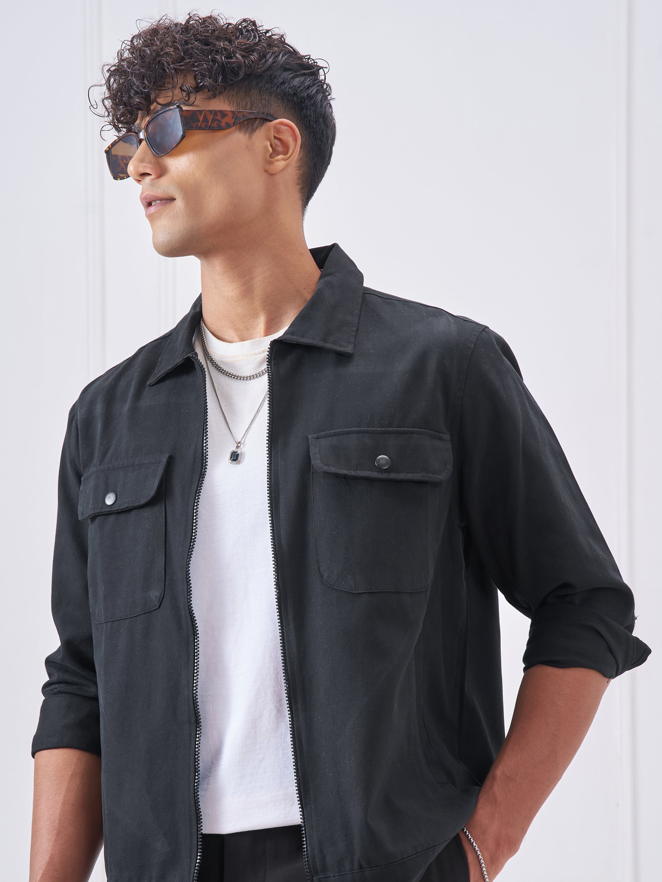 Highlander Men Black Solid Open Front Jacket - Black - Image 1