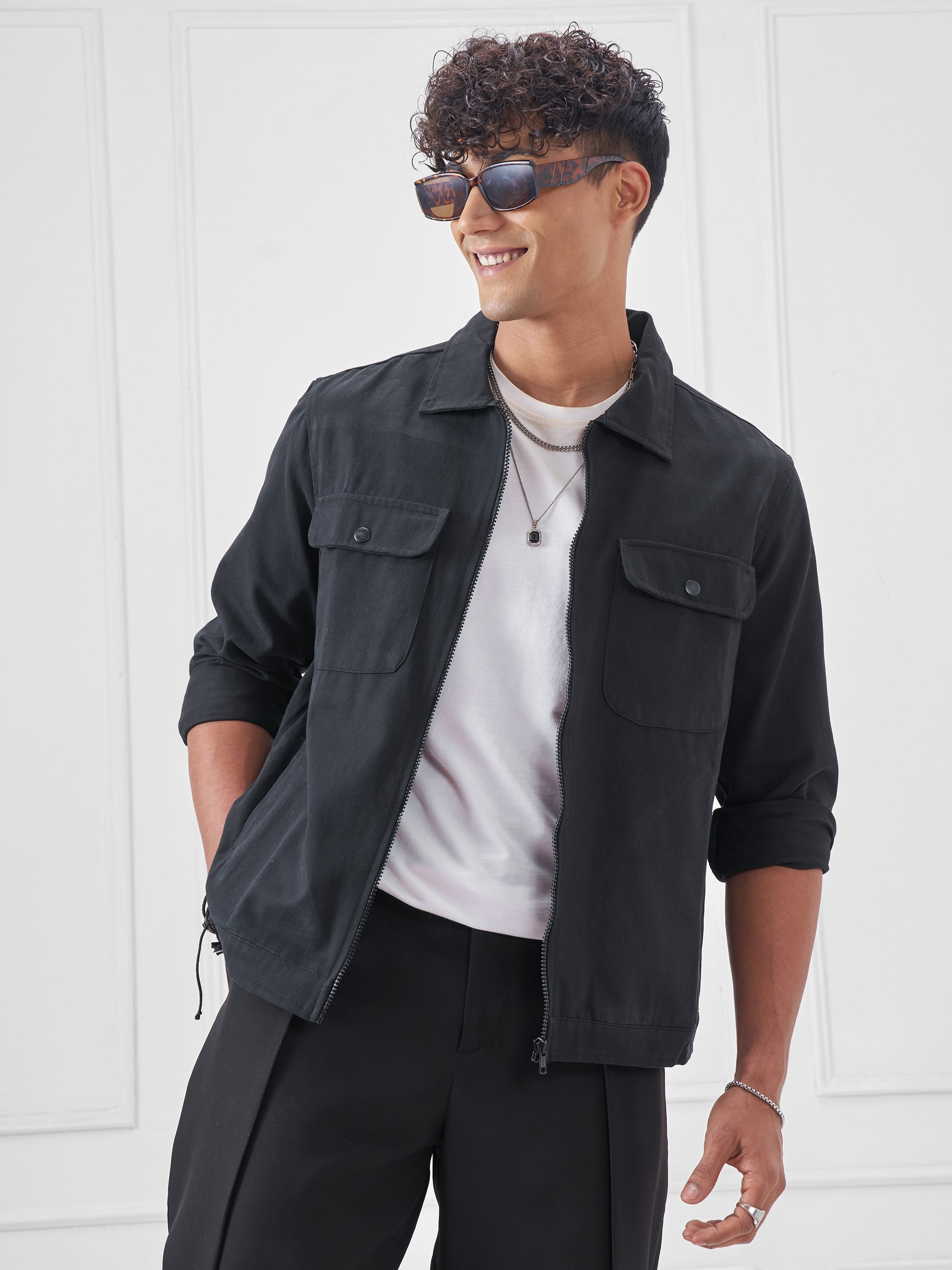 Highlander Men Black Solid Open Front Jacket - Black - Image 4