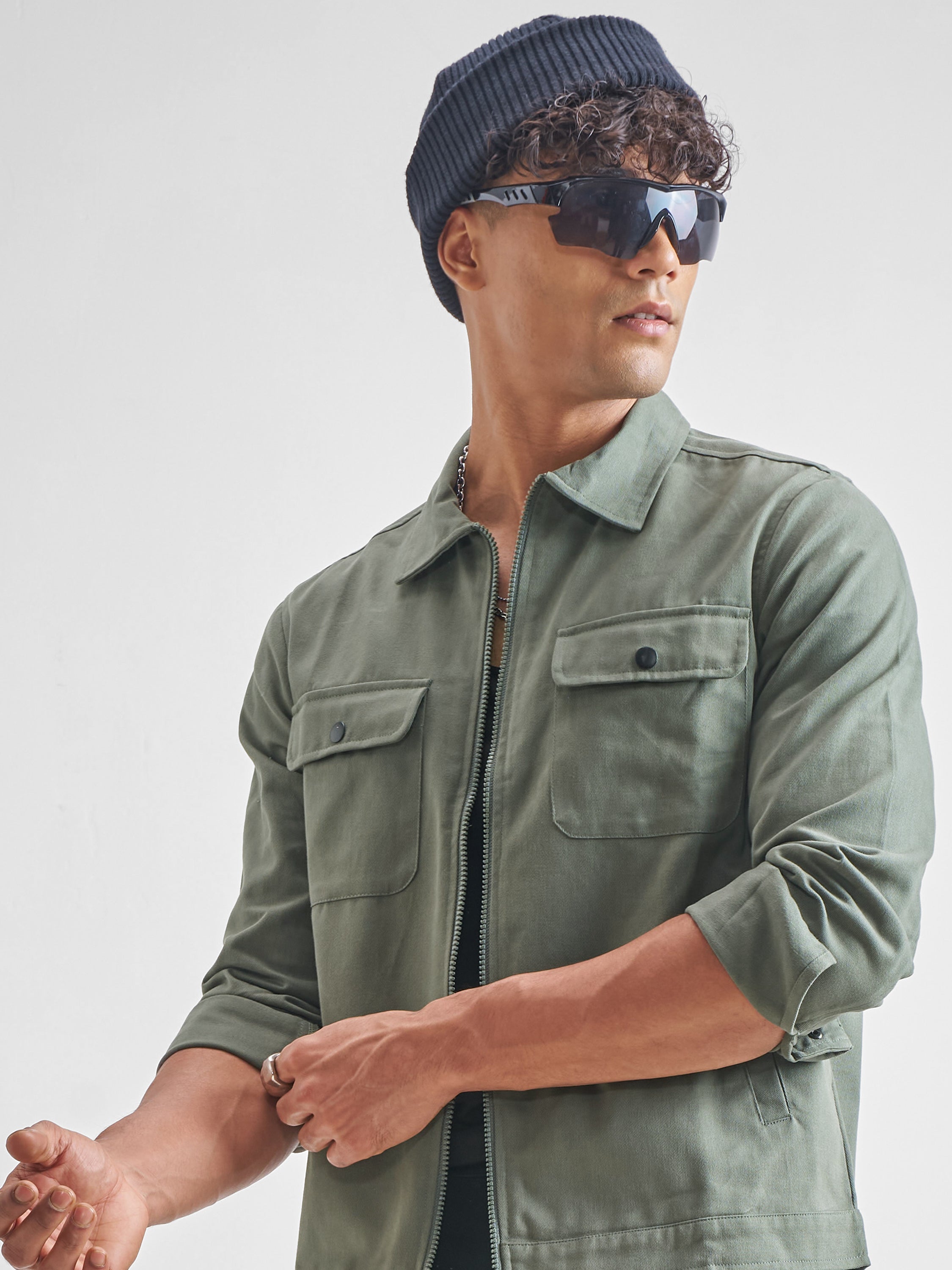Highlander Men Olive Solid Open Front Jacket - Olive - Image 1