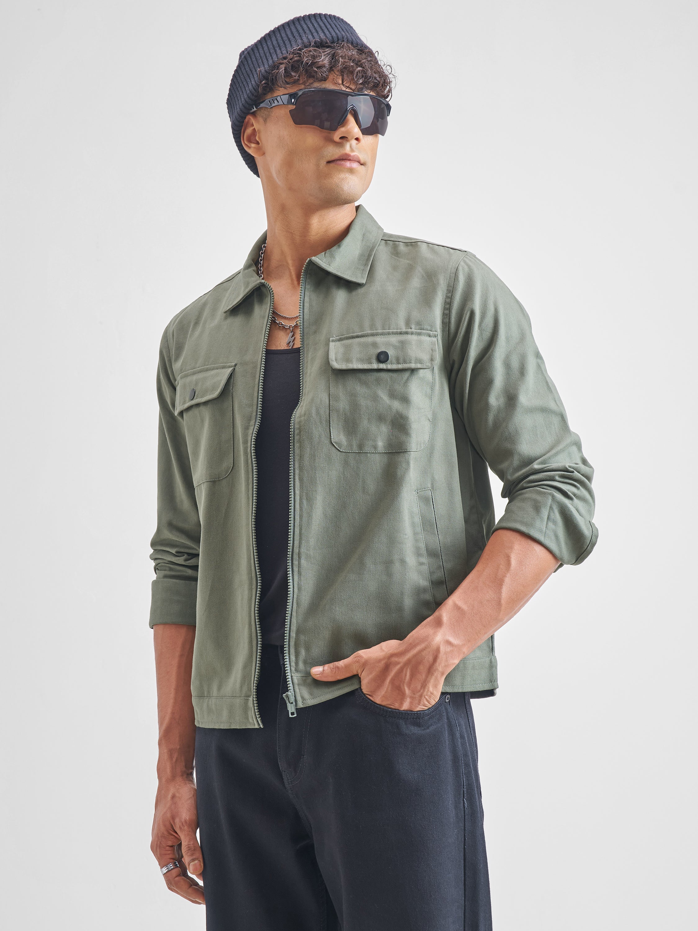 Highlander Men Olive Solid Open Front Jacket - Olive - Image 4