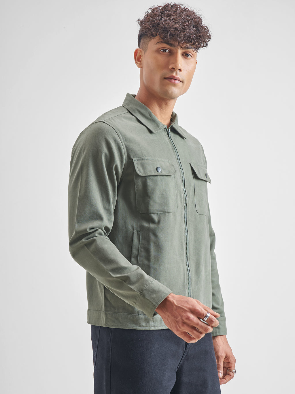 Highlander Men Olive Solid Open Front Jacket - Olive - Image 6