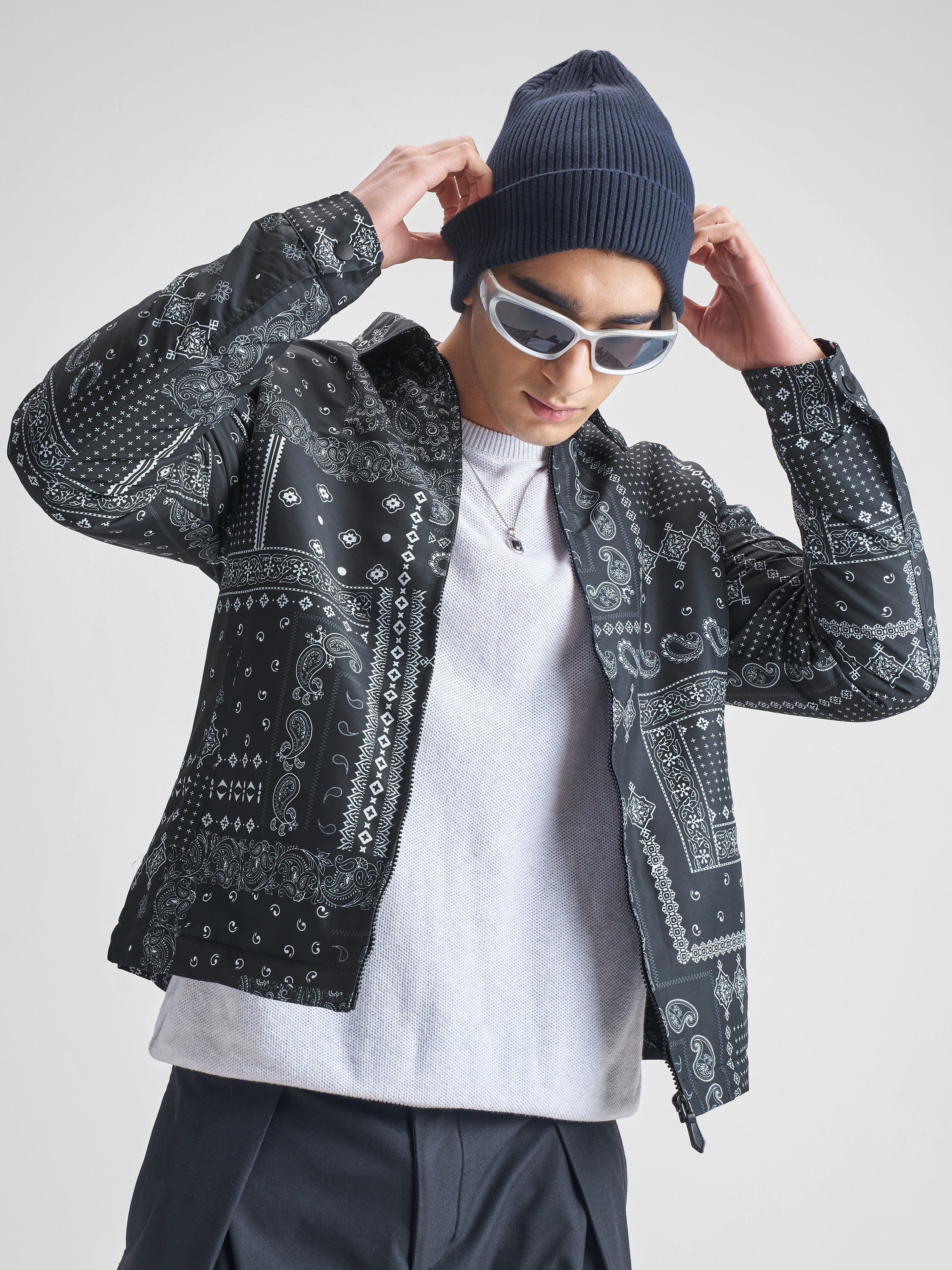 Highlander Men Black Printed Bomber Jacket - Black - Image 1