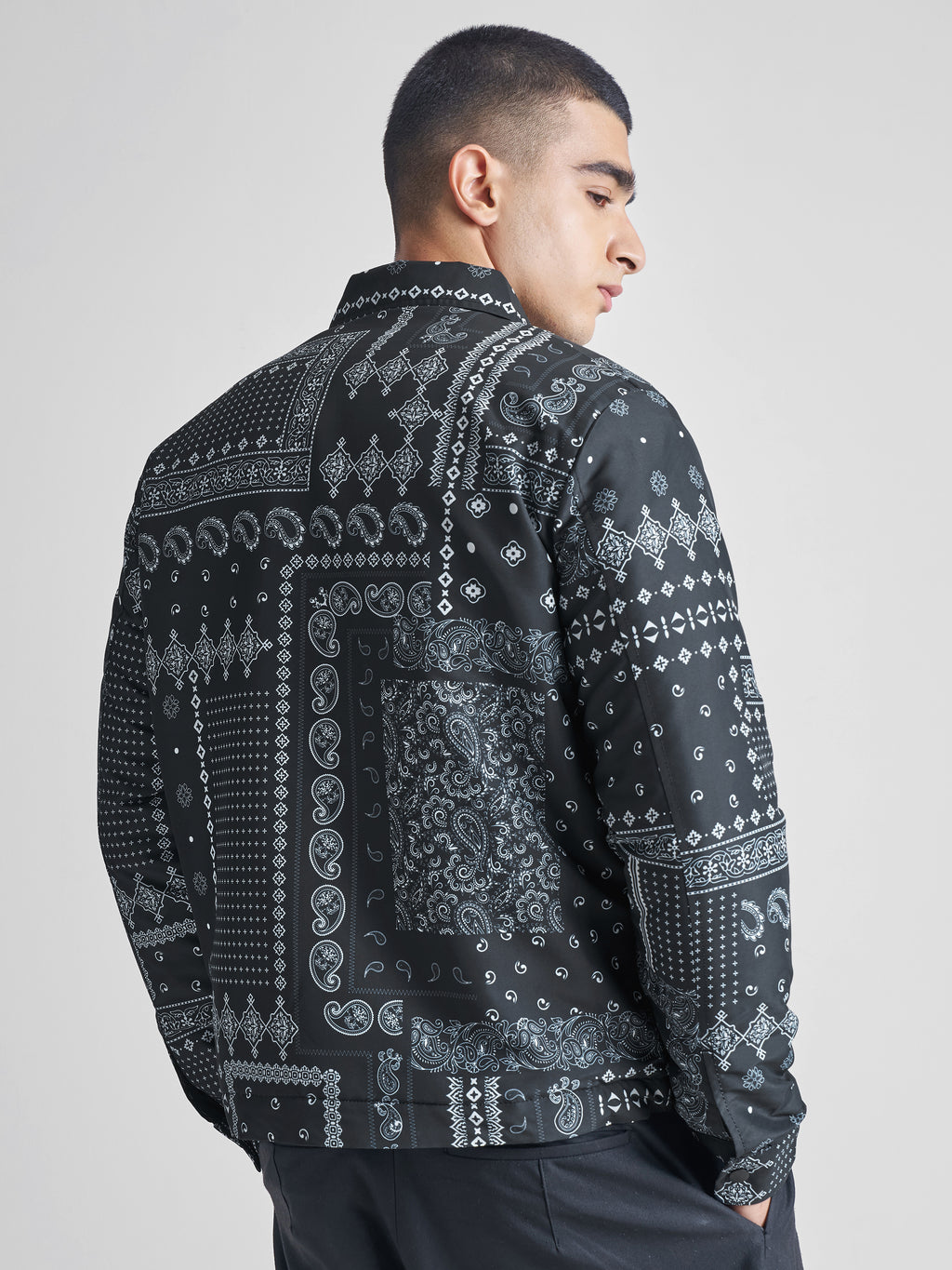 Highlander Men Black Printed Bomber Jacket - Black - Image 3