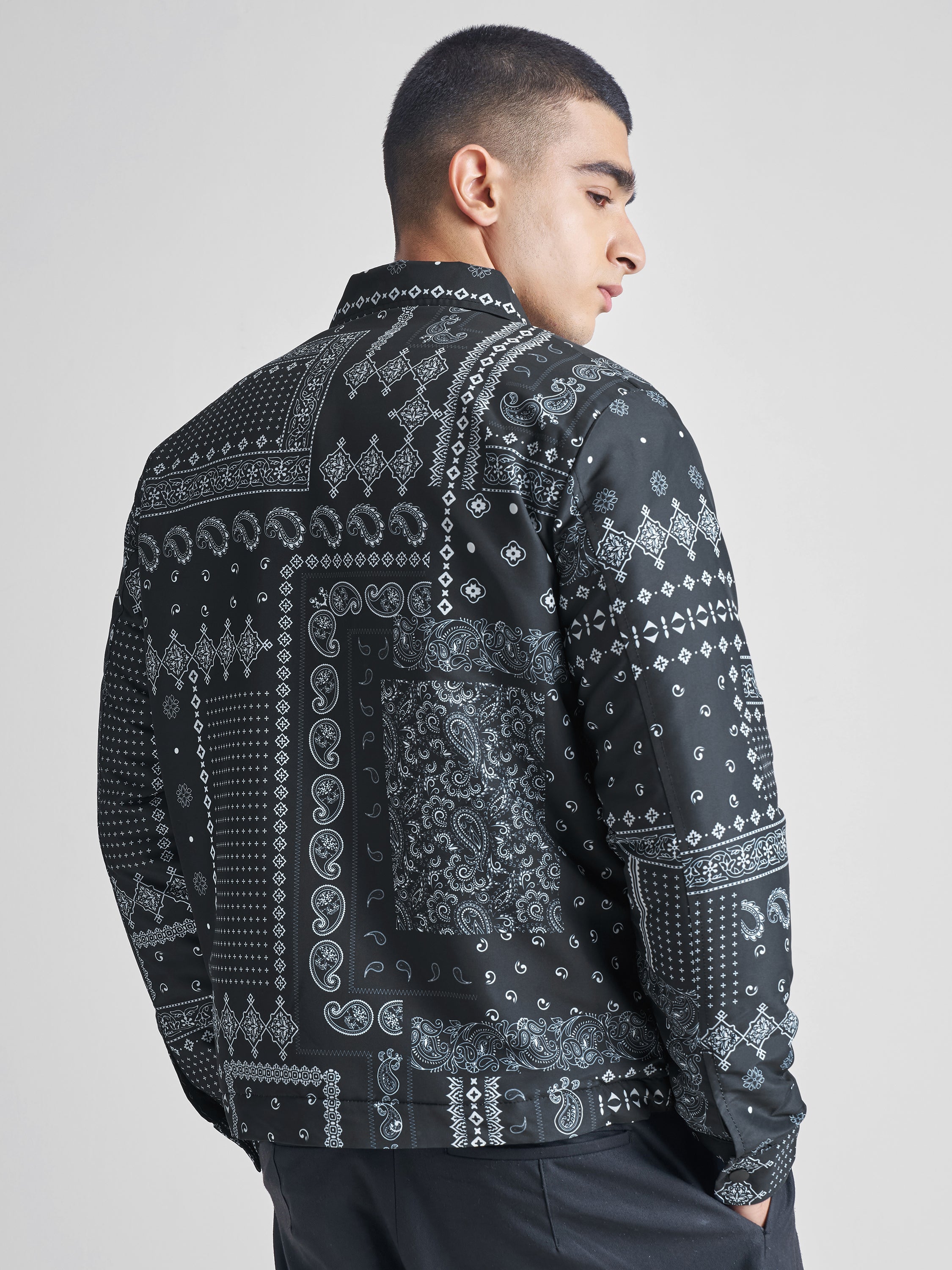 Highlander Men Black Printed Bomber Jacket - Black - Image 3