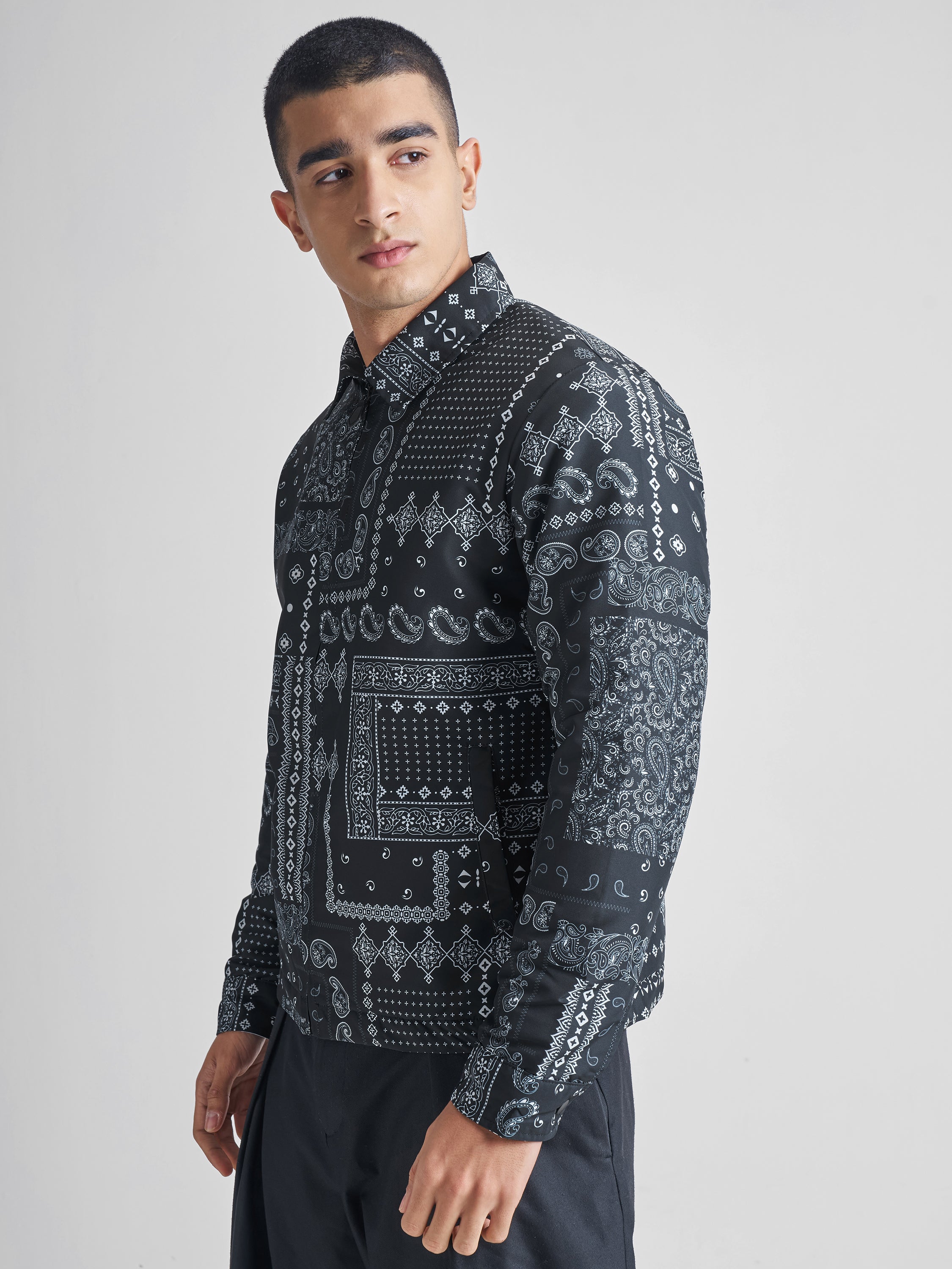Highlander Men Black Printed Bomber Jacket - Black - Image 4