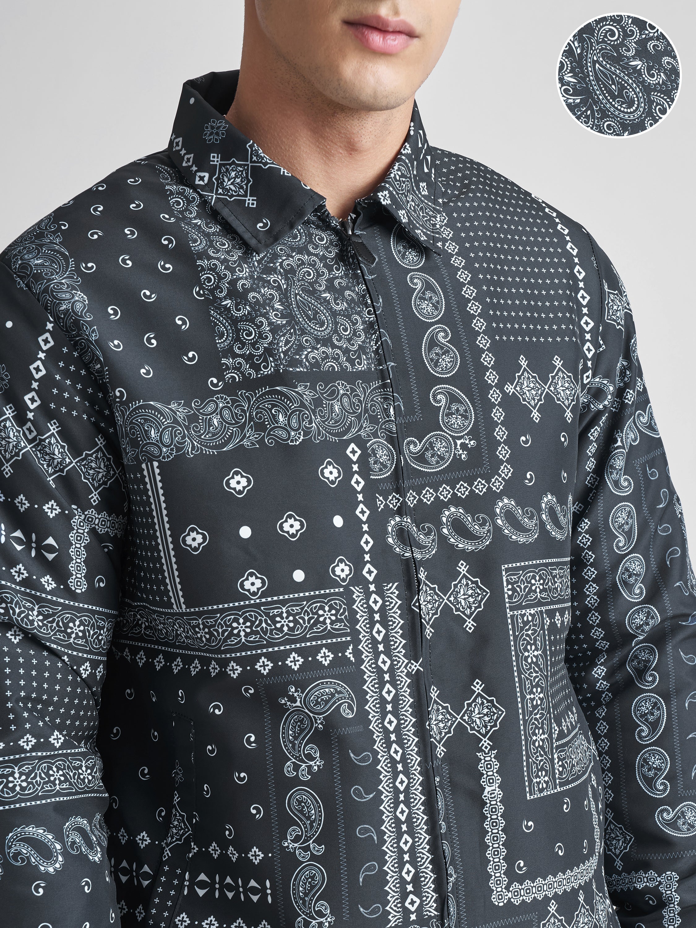 Highlander Men Black Printed Bomber Jacket - Black - Image 5