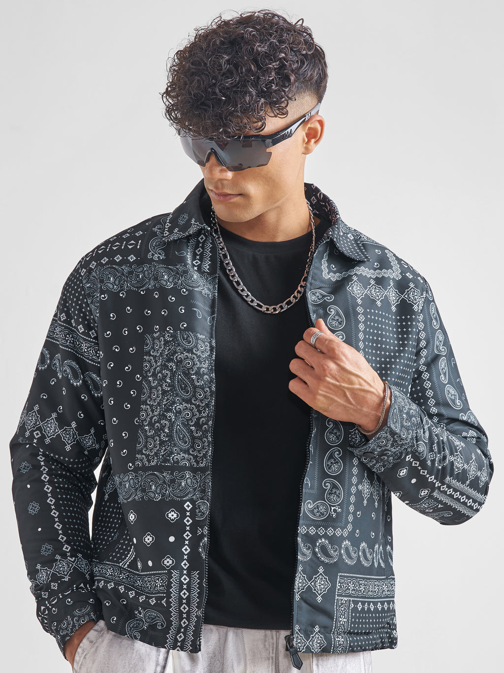 Highlander Men Blue Printed Bomber Jacket - Blue - Image 1