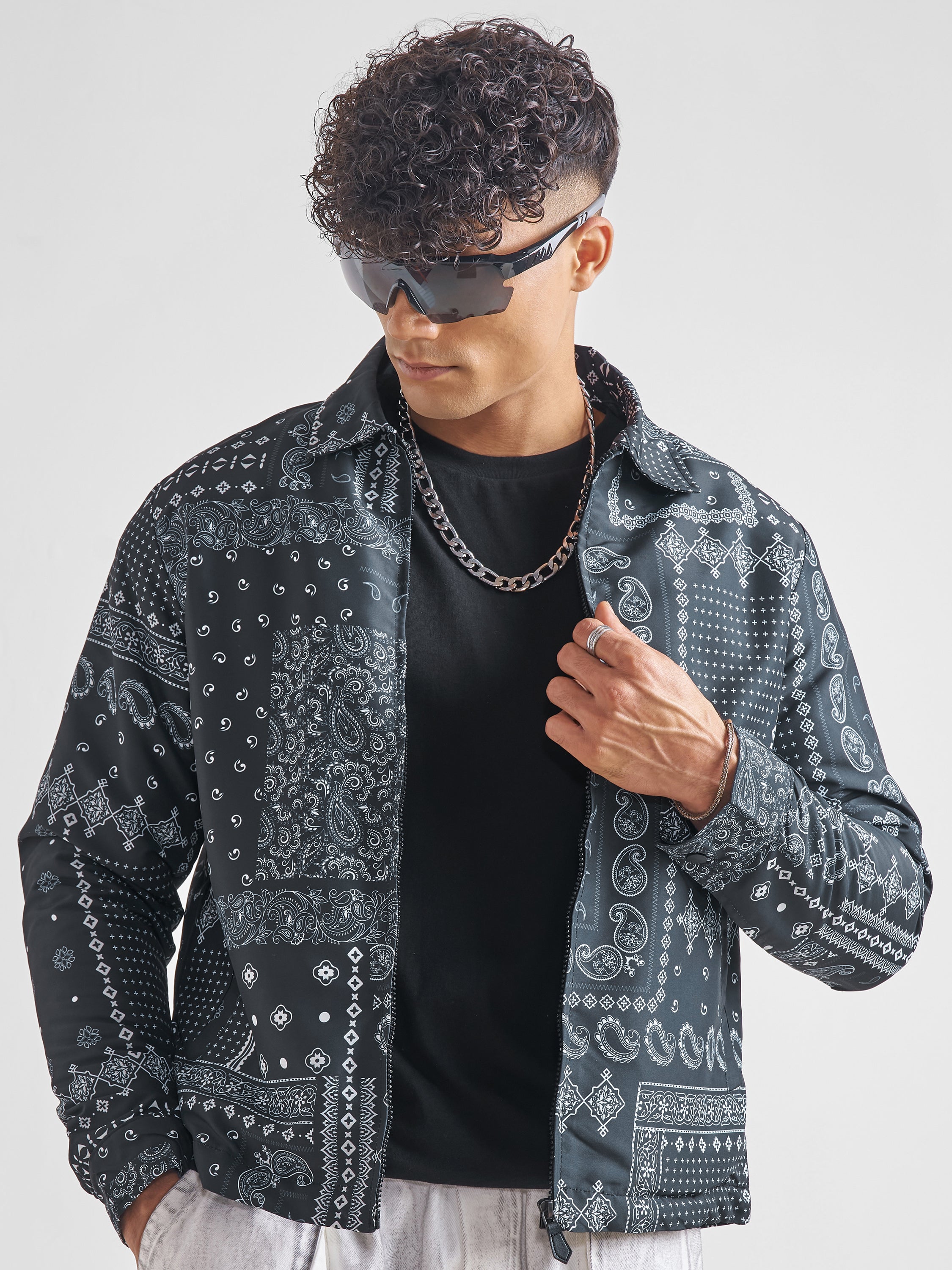 Highlander Men Blue Printed Bomber Jacket - Blue - Image 1