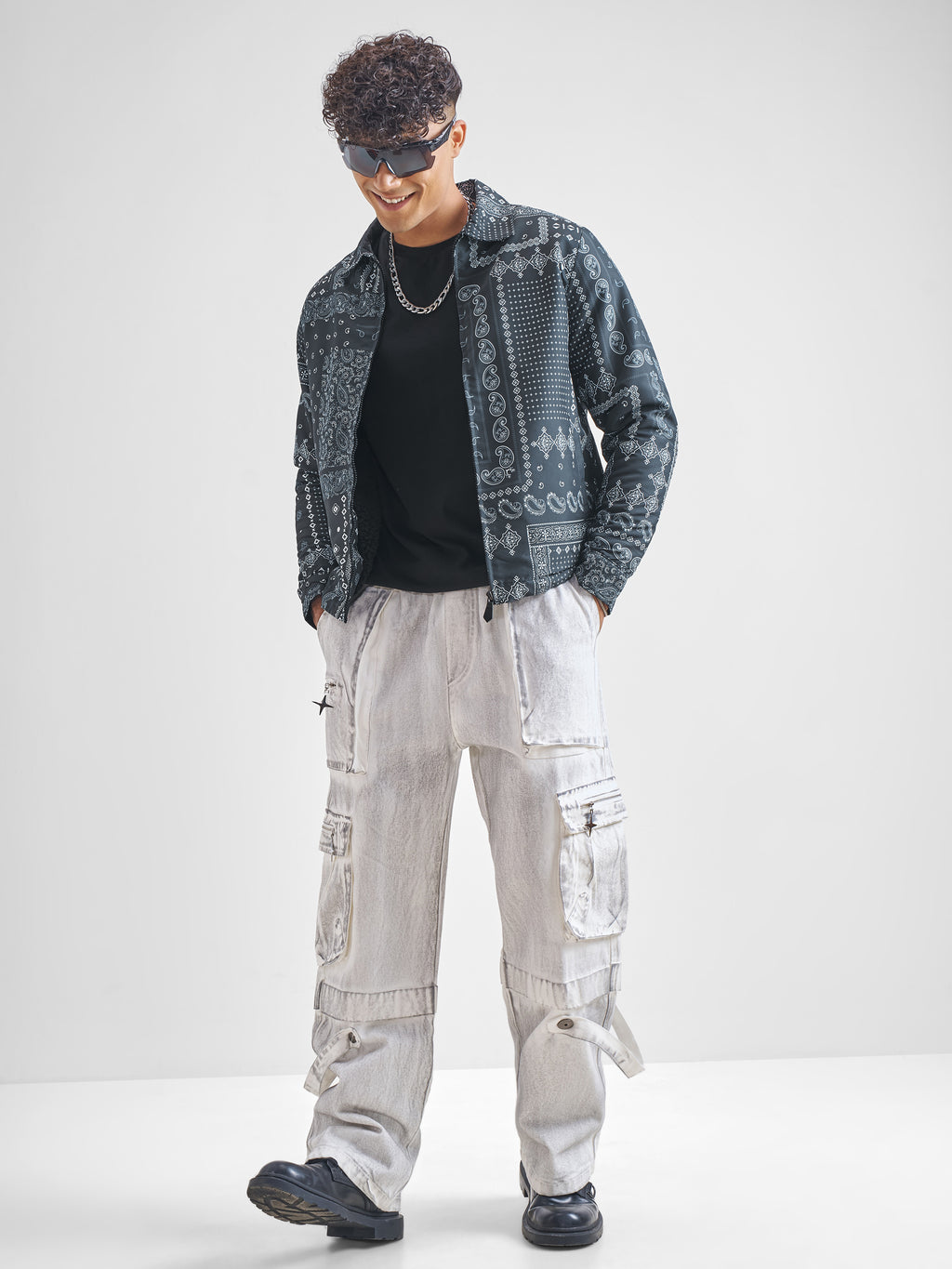 Highlander Men Blue Printed Bomber Jacket - Blue - Image 2