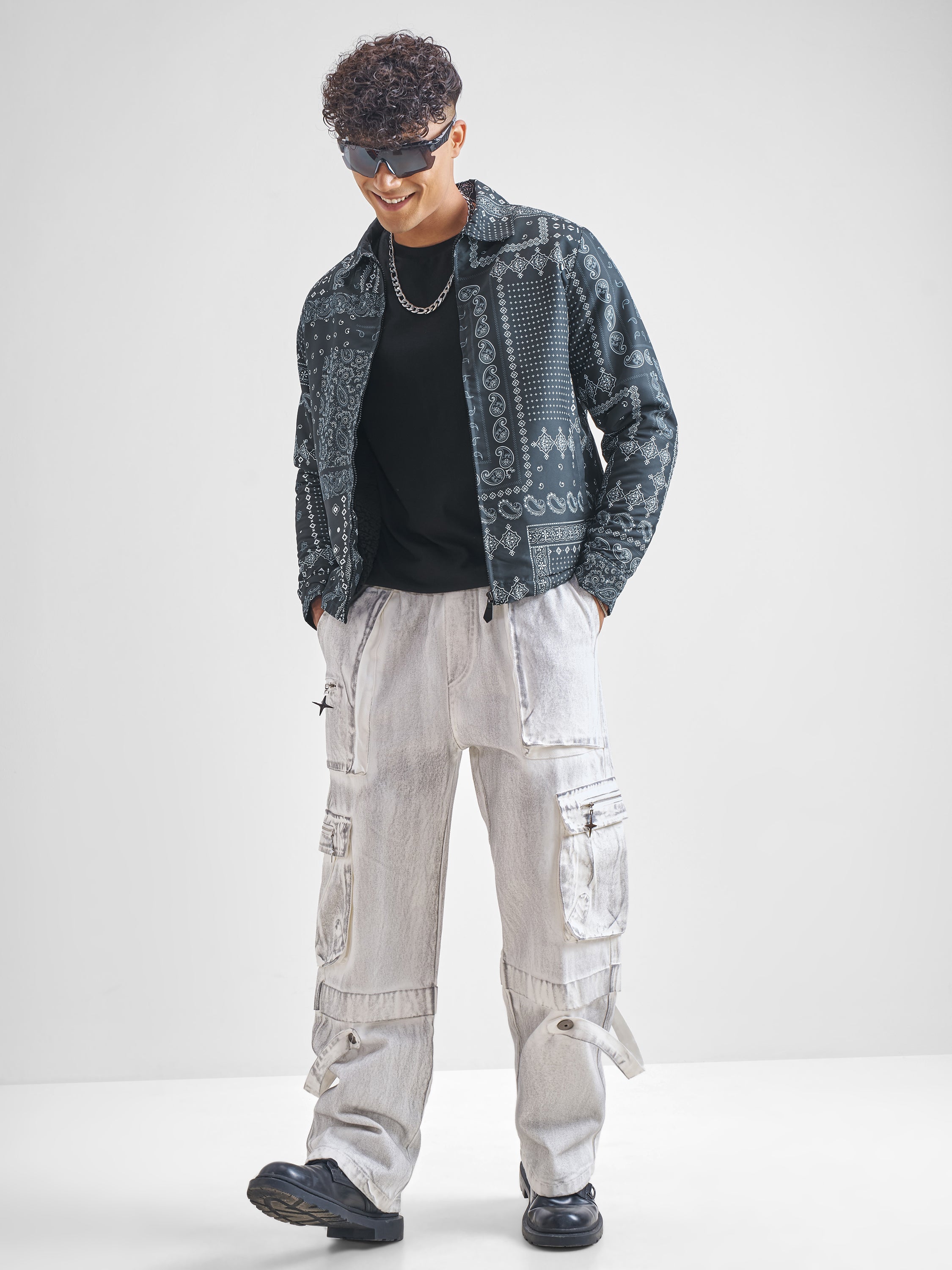 Highlander Men Blue Printed Bomber Jacket - Blue - Image 2