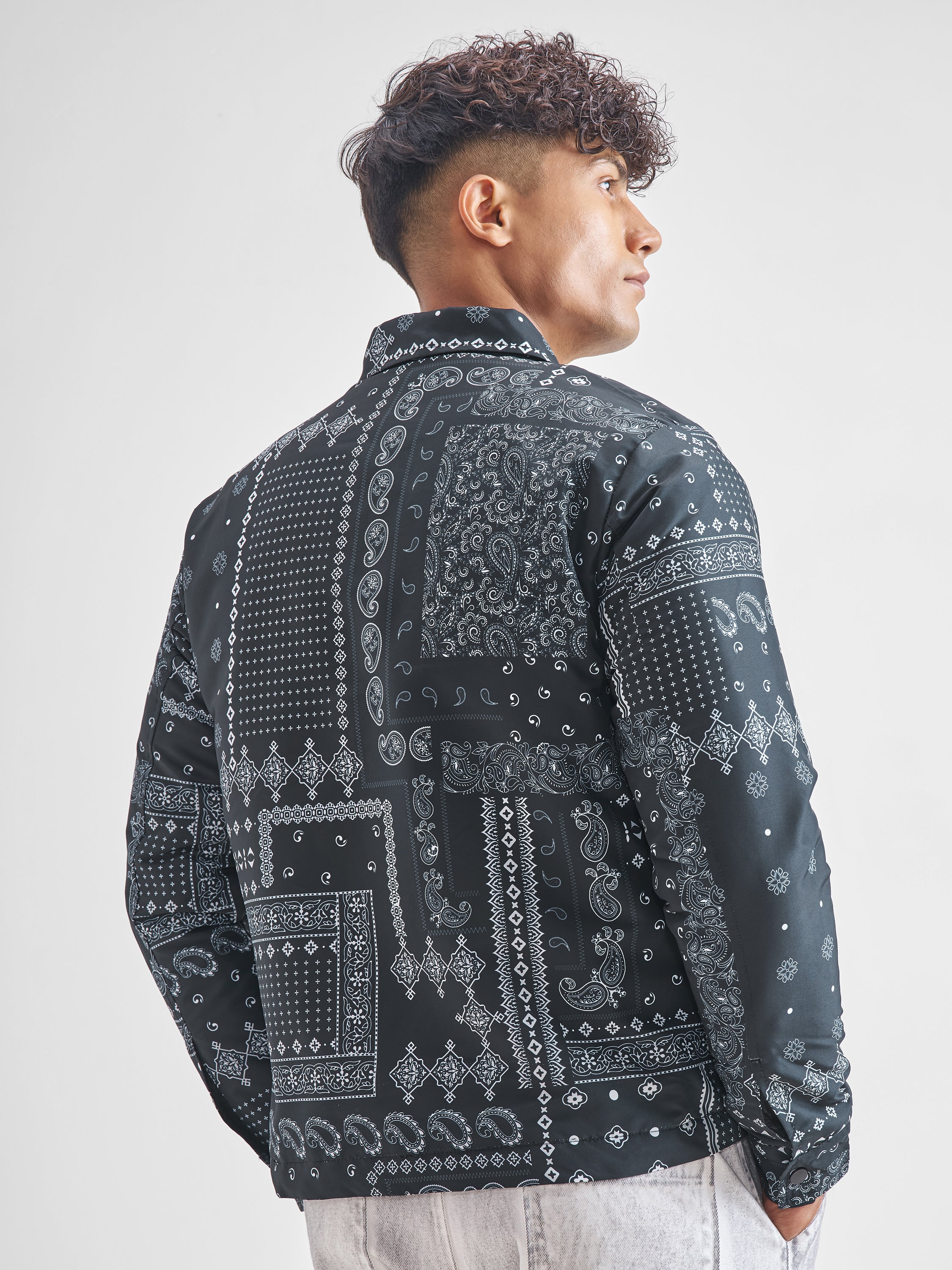 Highlander Men Blue Printed Bomber Jacket - Blue - Image 3