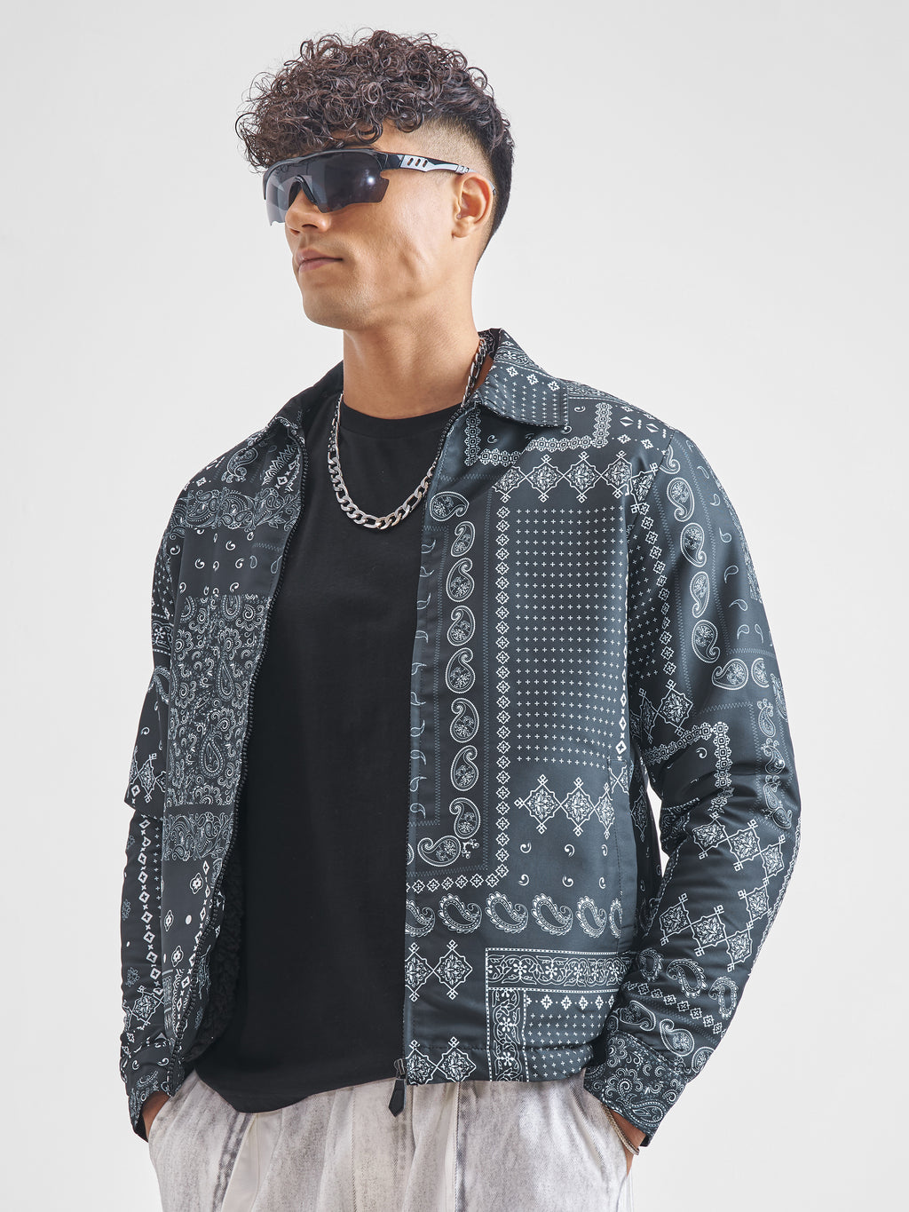 Highlander Men Blue Printed Bomber Jacket - Blue - Image 4