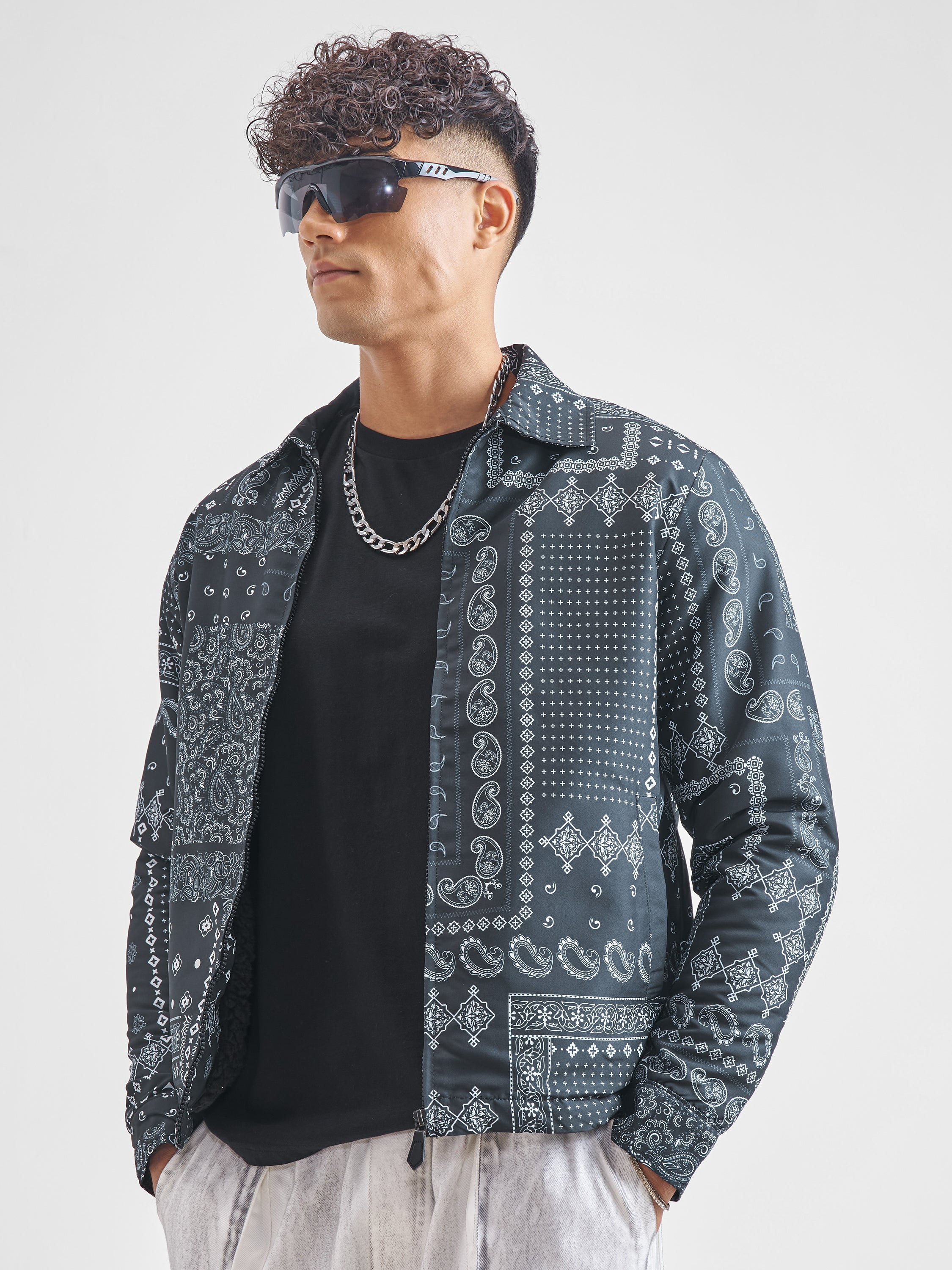 Highlander Men Blue Printed Bomber Jacket - Blue - Image 4