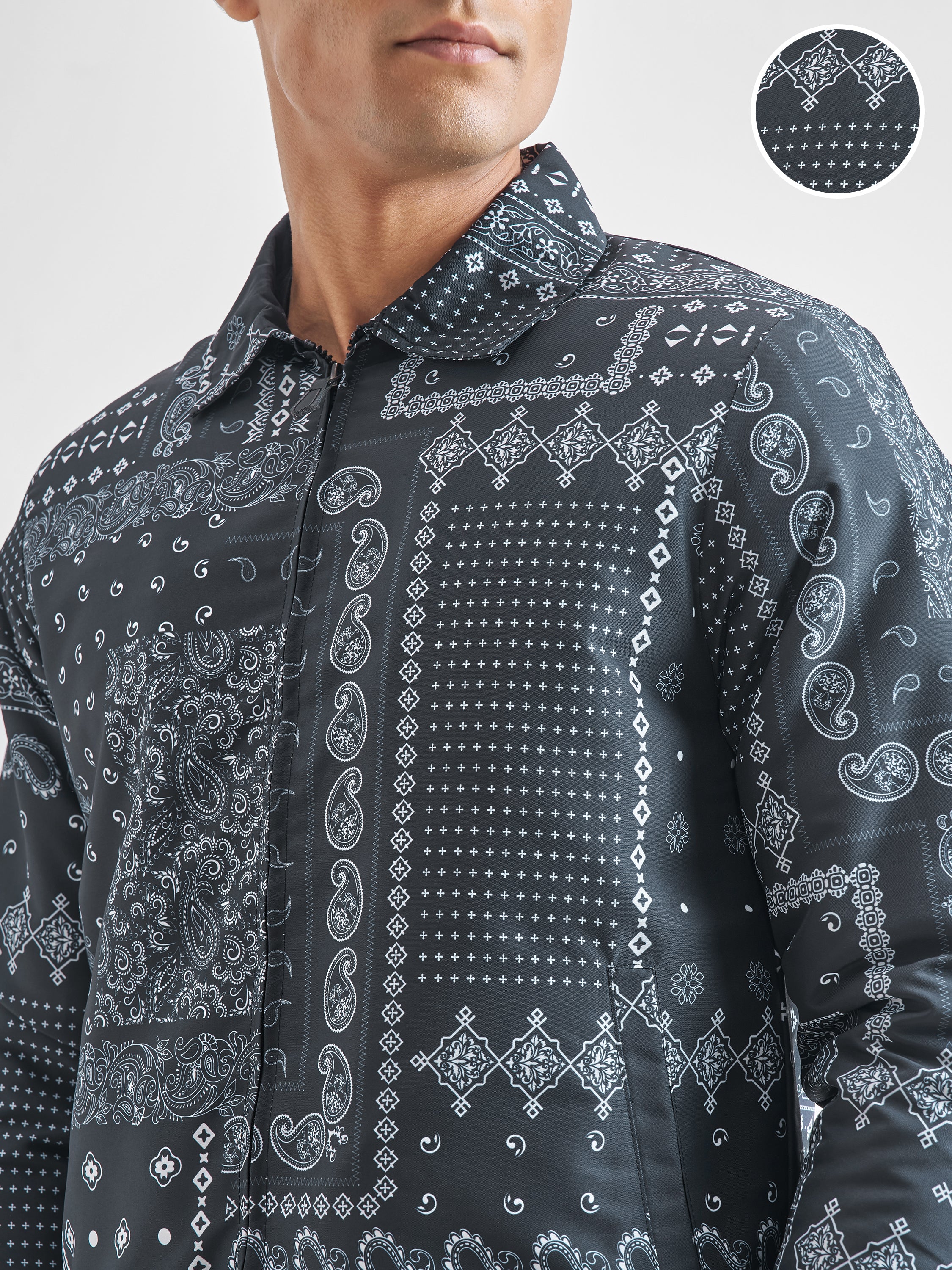 Highlander Men Blue Printed Bomber Jacket - Blue - Image 5