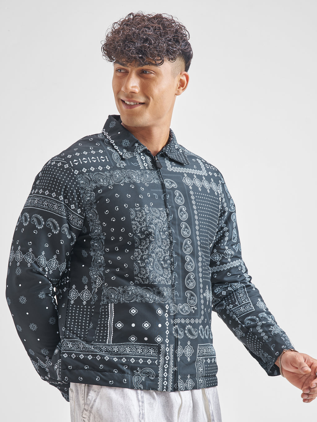 Highlander Men Blue Printed Bomber Jacket - Blue - Image 6