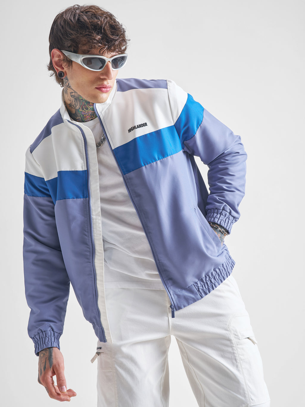Highlander Men Navy Blue Colourblocked Bomber Jacket - Navy Blue - Image 1