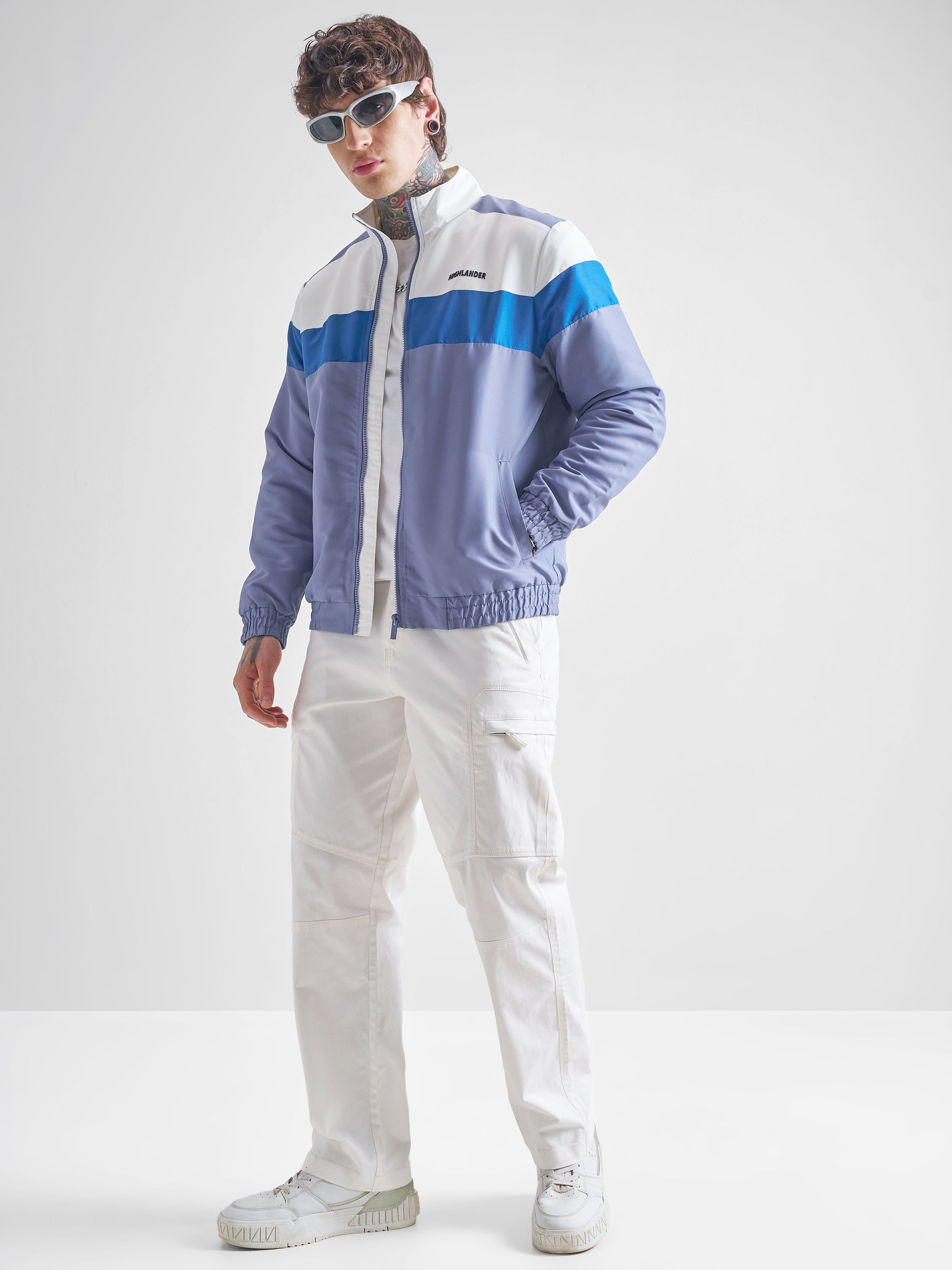 Highlander Men Navy Blue Colourblocked Bomber Jacket - Navy Blue - Image 2