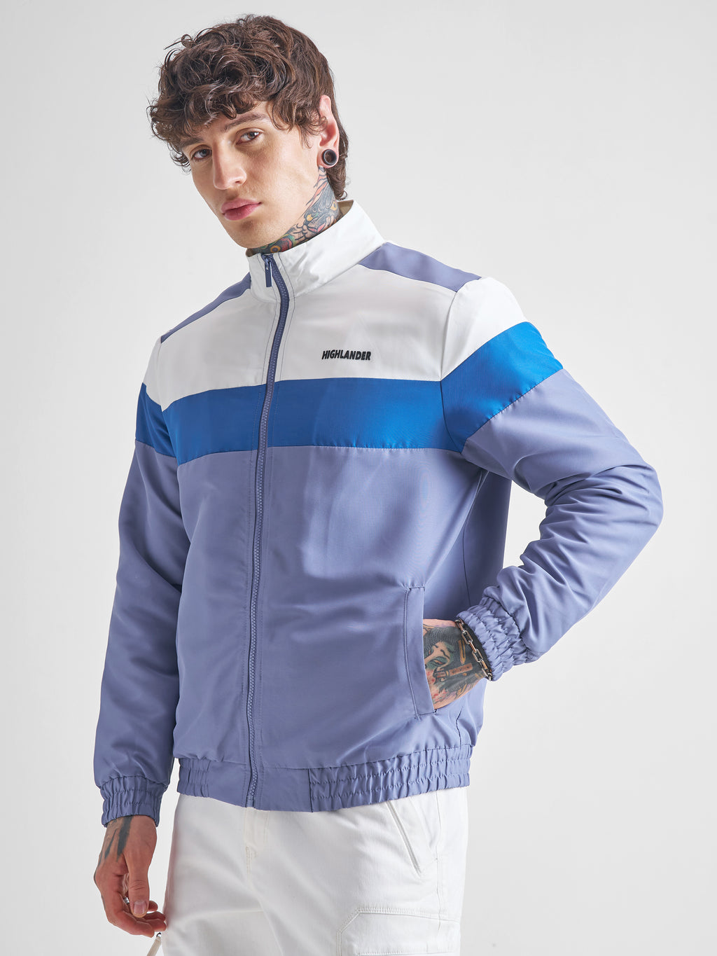 Highlander Men Navy Blue Colourblocked Bomber Jacket - Navy Blue - Image 4