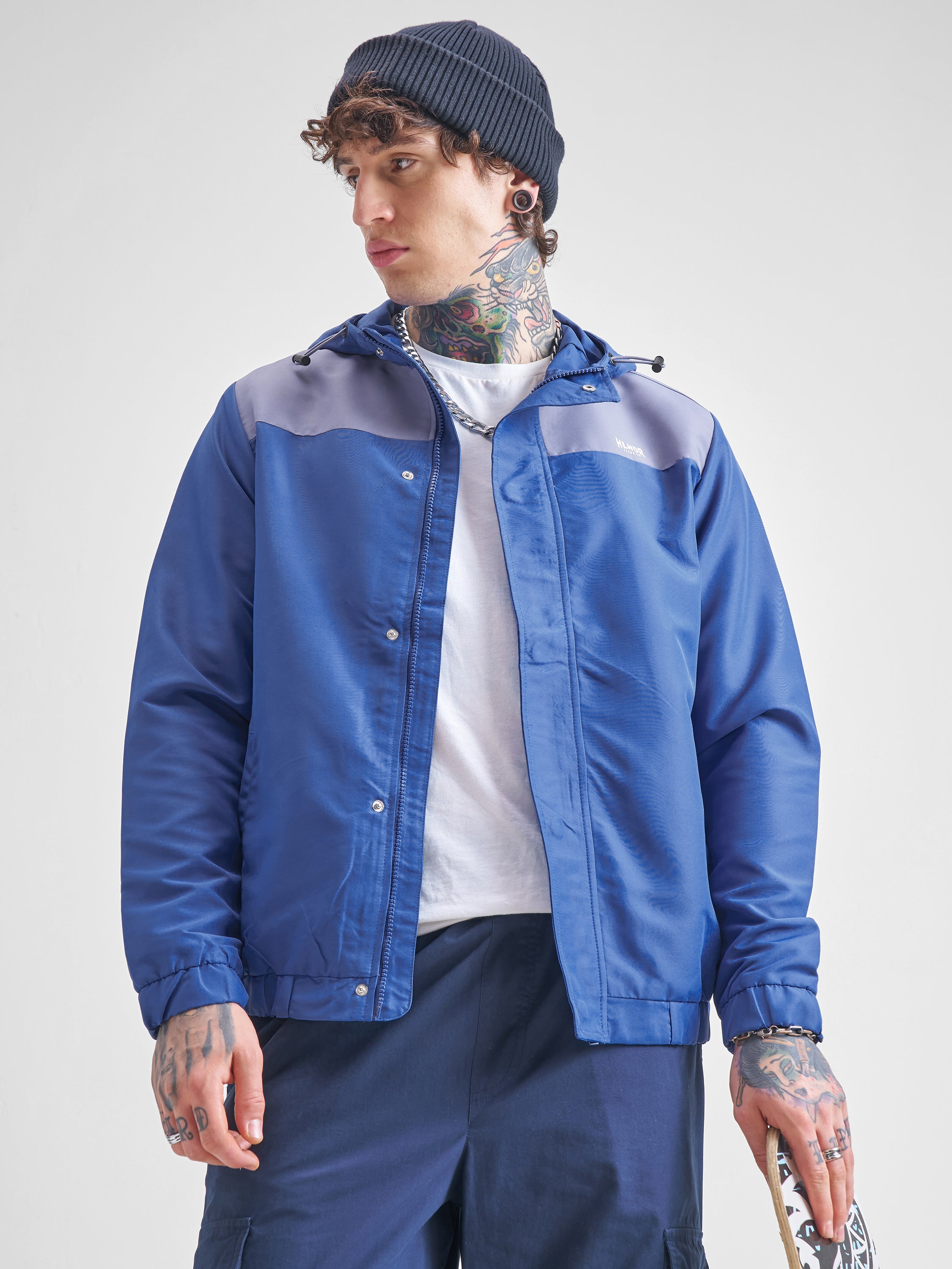 Highlander Men Blue Colourblocked Bomber Jacket - Blue - Image 1