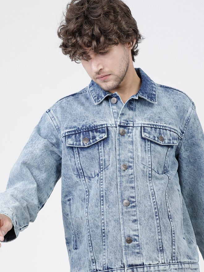 Highlander Men Blue Solid Denim Jacket - Blue - Image 1