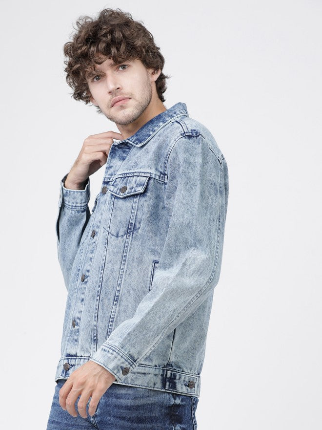 Highlander Men Blue Solid Denim Jacket - Blue - Image 2