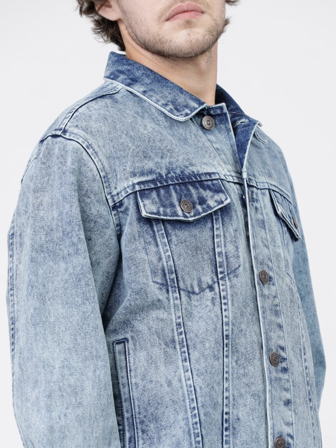 Highlander Men Blue Solid Denim Jacket - Blue - Image 4