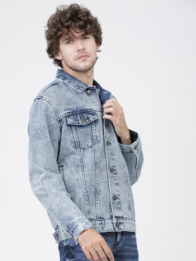 Highlander Men Blue Solid Denim Jacket - Blue - Image 6