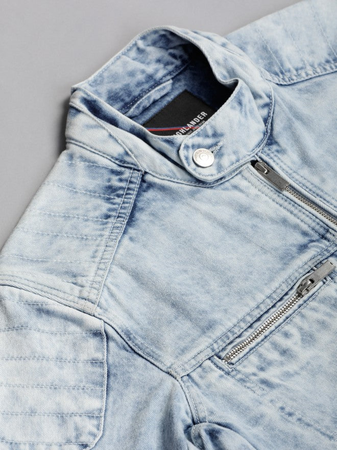 Highlander Men Blue Solid Denim Jacket - Blue - Image 10