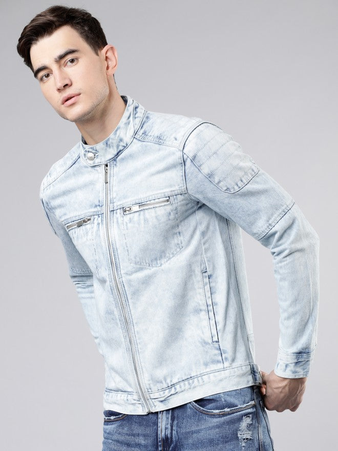 Highlander Men Blue Solid Denim Jacket - Blue - Image 2