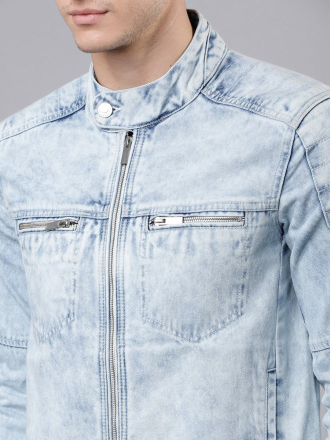Highlander Men Blue Solid Denim Jacket - Blue - Image 4
