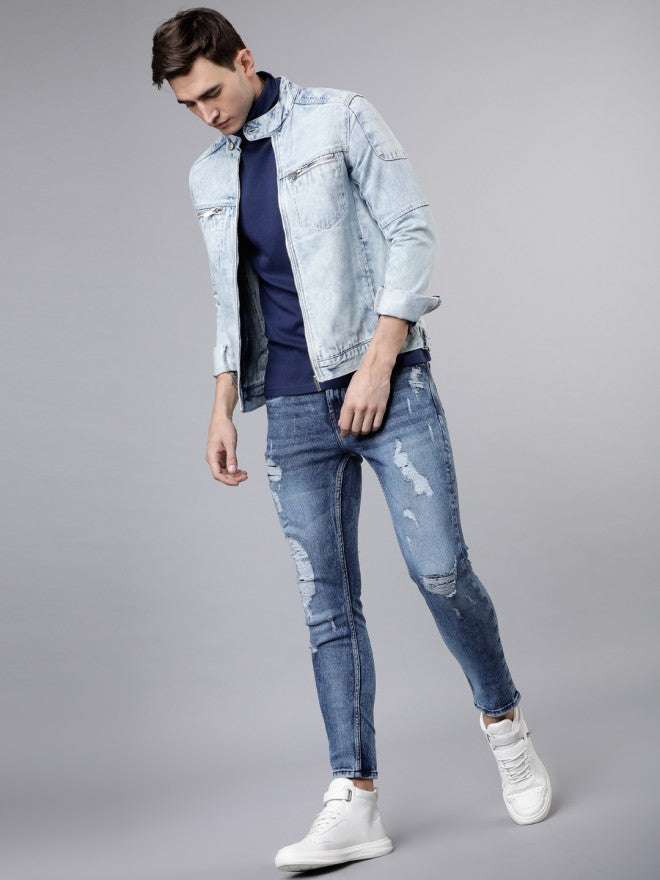 Highlander Men Blue Solid Denim Jacket - Blue - Image 5