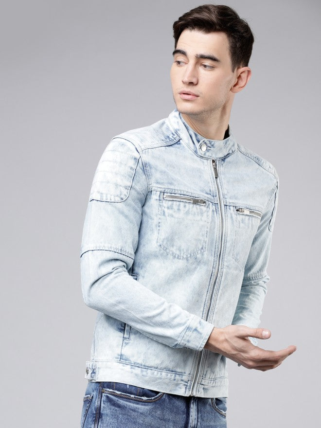 Highlander Men Blue Solid Denim Jacket - Blue - Image 6