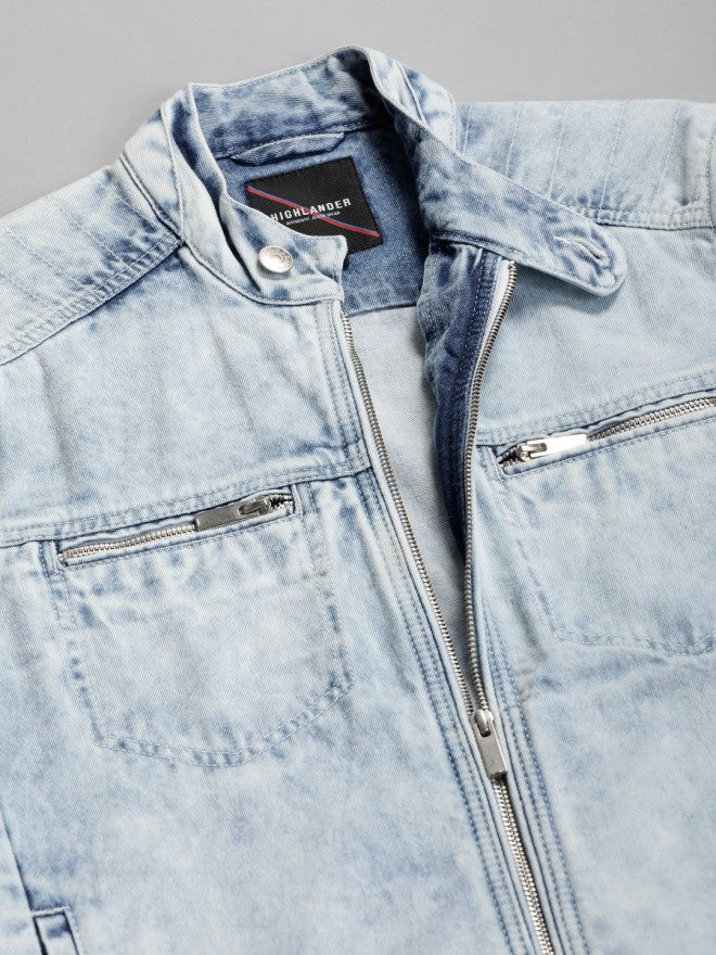 Highlander Men Blue Solid Denim Jacket - Blue - Image 7
